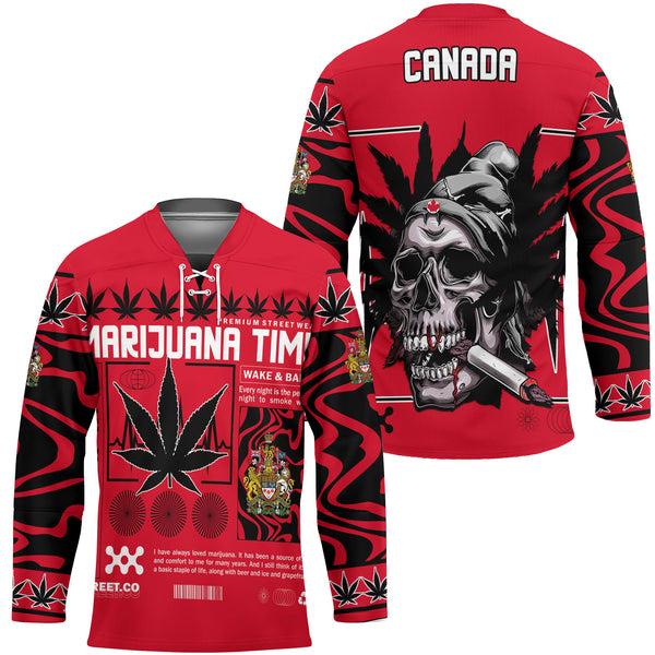 Canada Hockey Jersey Flag & Coat Of Arms Marijuanas Style