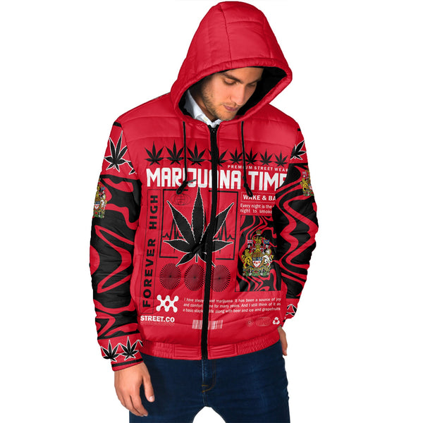 Canada Men Hooded Padded Jacket Flag & Coat Of Arms Marijuanas Style