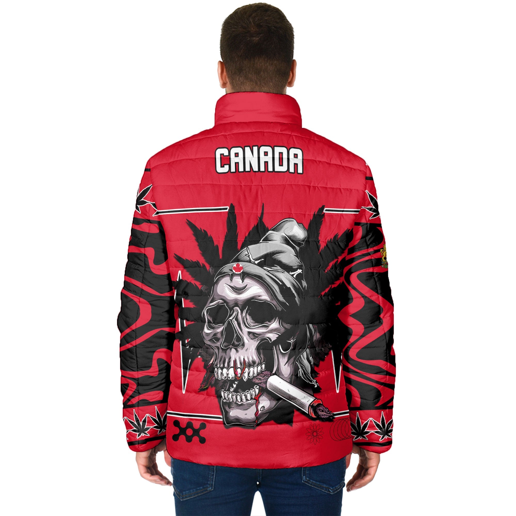 Canada Men Padded Jacket Flag & Coat Of Arms Marijuanas Style