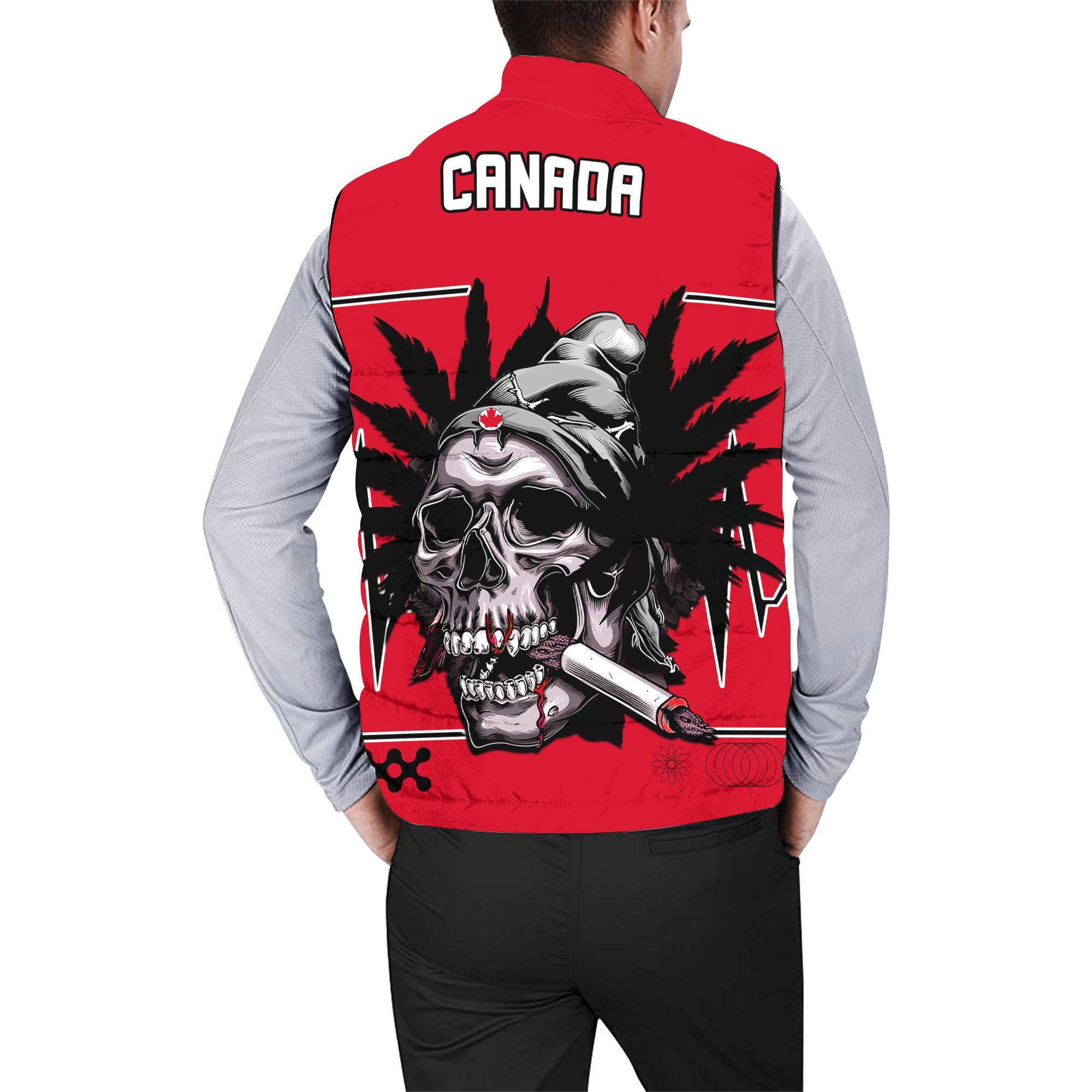 Canada Men Padded Jacket Vest Flag & Coat Of Arms Marijuanas Style