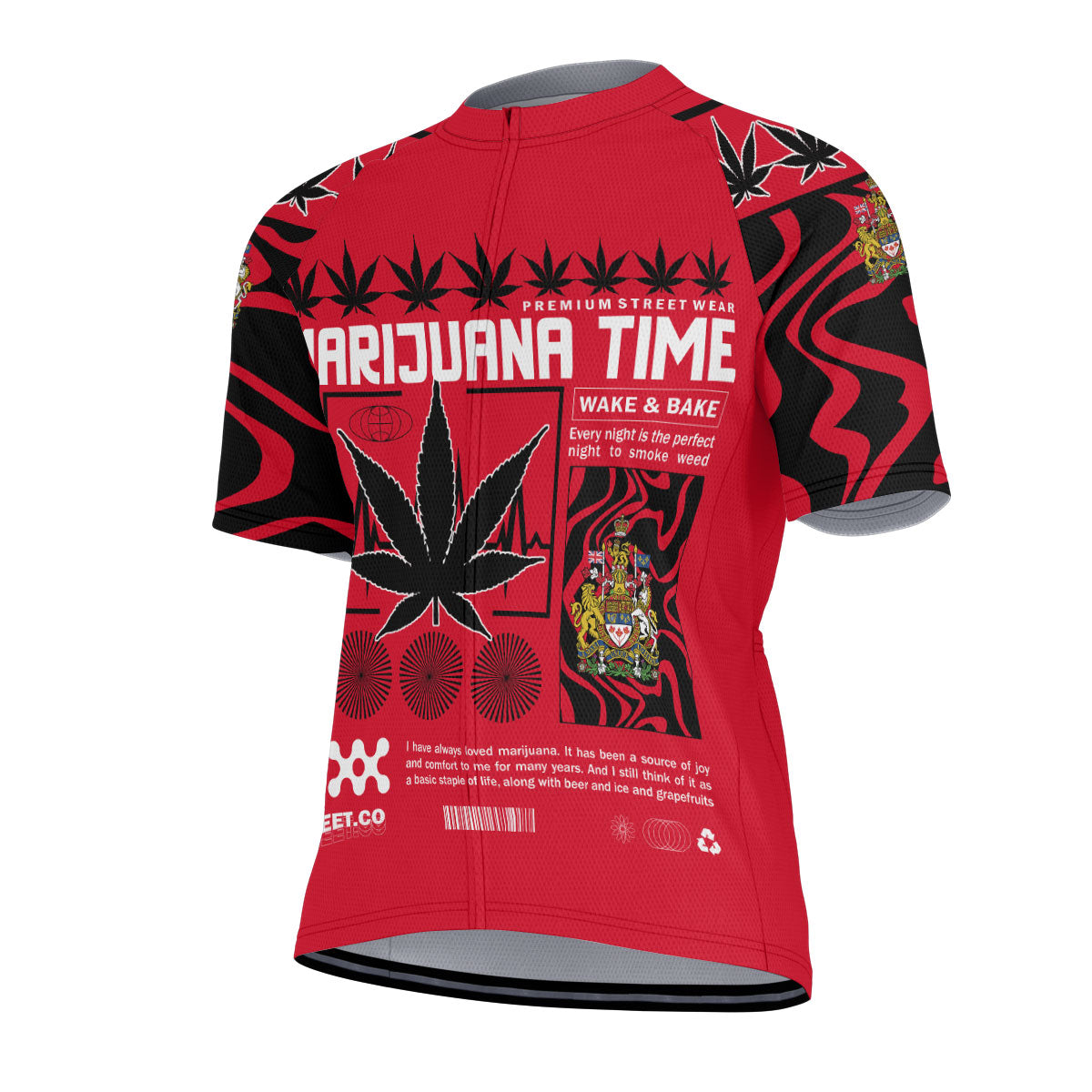 Canada Men's Cycling Jersey Flag & Coat Of Arms Marijuanas Style