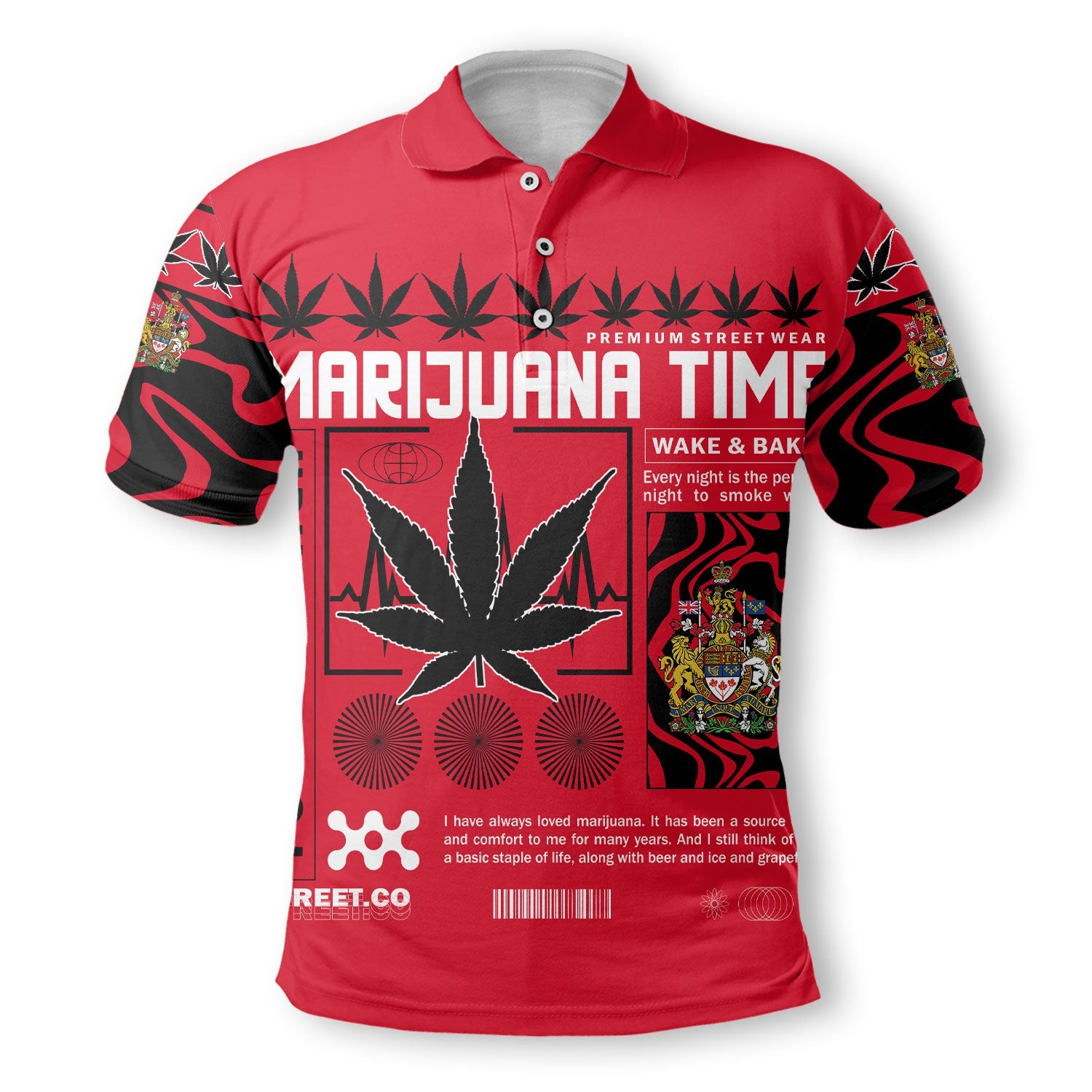 Canada Polo Shirt Flag & Coat Of Arms Marijuanas Style