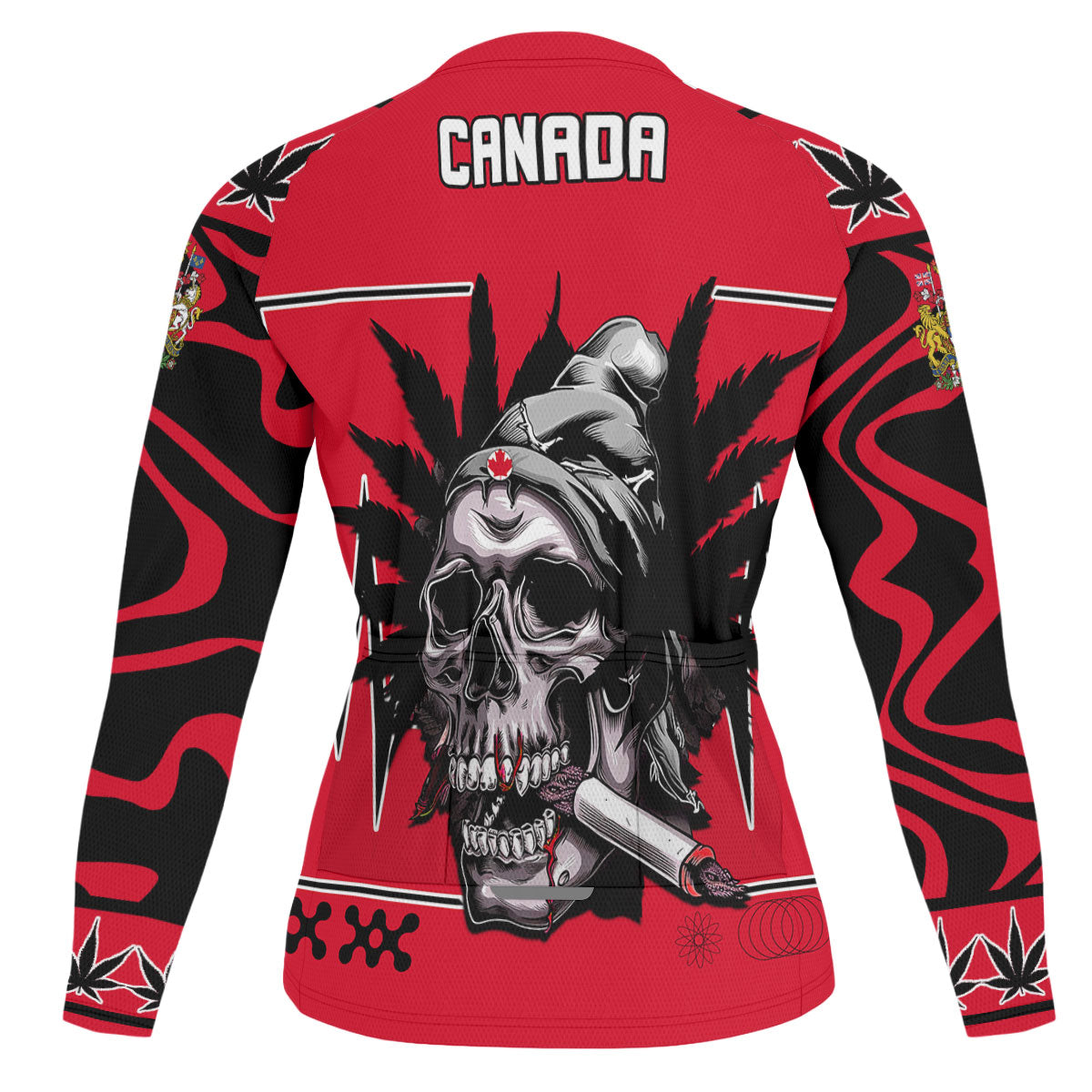 Canada Men's Cycling Jersey Long Sleeve Flag & Coat Of Arms Marijuanas Style