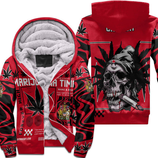 Canada Sherpa Hoodie Flag & Coat Of Arms Marijuanas Style