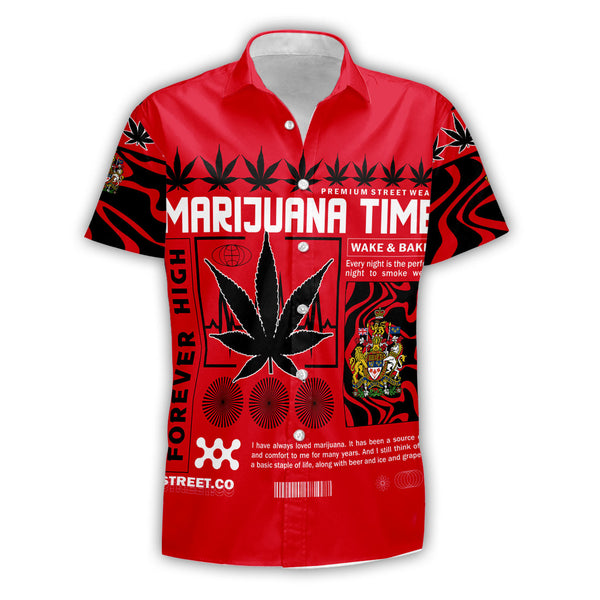 Canada Short Sleeve Shirt Flag & Coat Of Arms Marijuanas Style