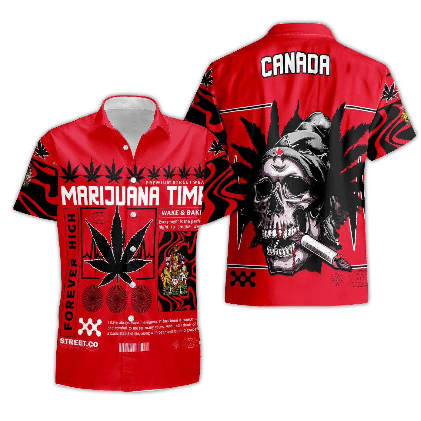 Canada Short Sleeve Shirt Flag & Coat Of Arms Marijuanas Style