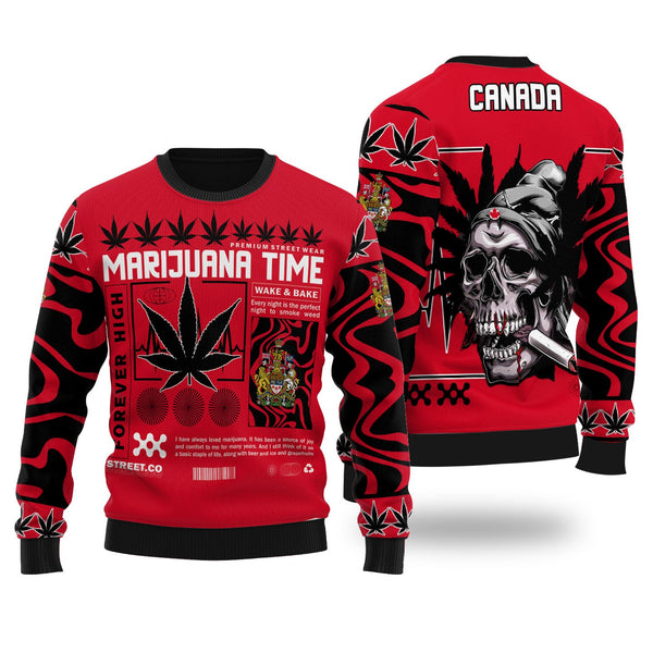 Canada Ugly Sweater Flag & Coat Of Arms Marijuanas Style