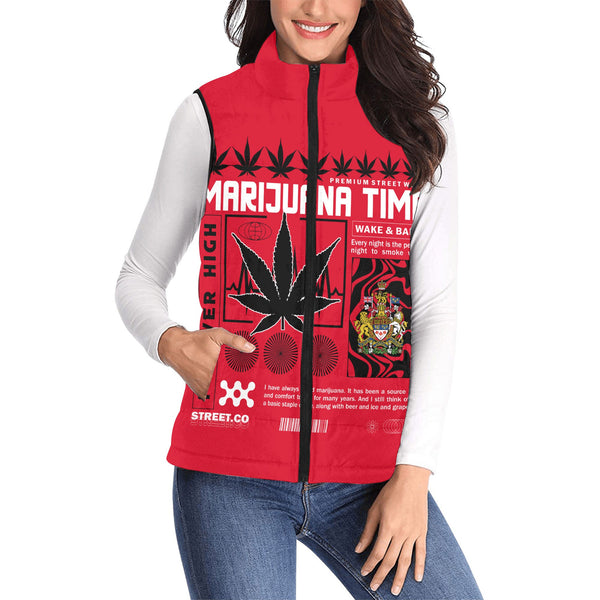 Canada Women Padded Jacket Vest Flag & Coat Of Arms Marijuanas Style