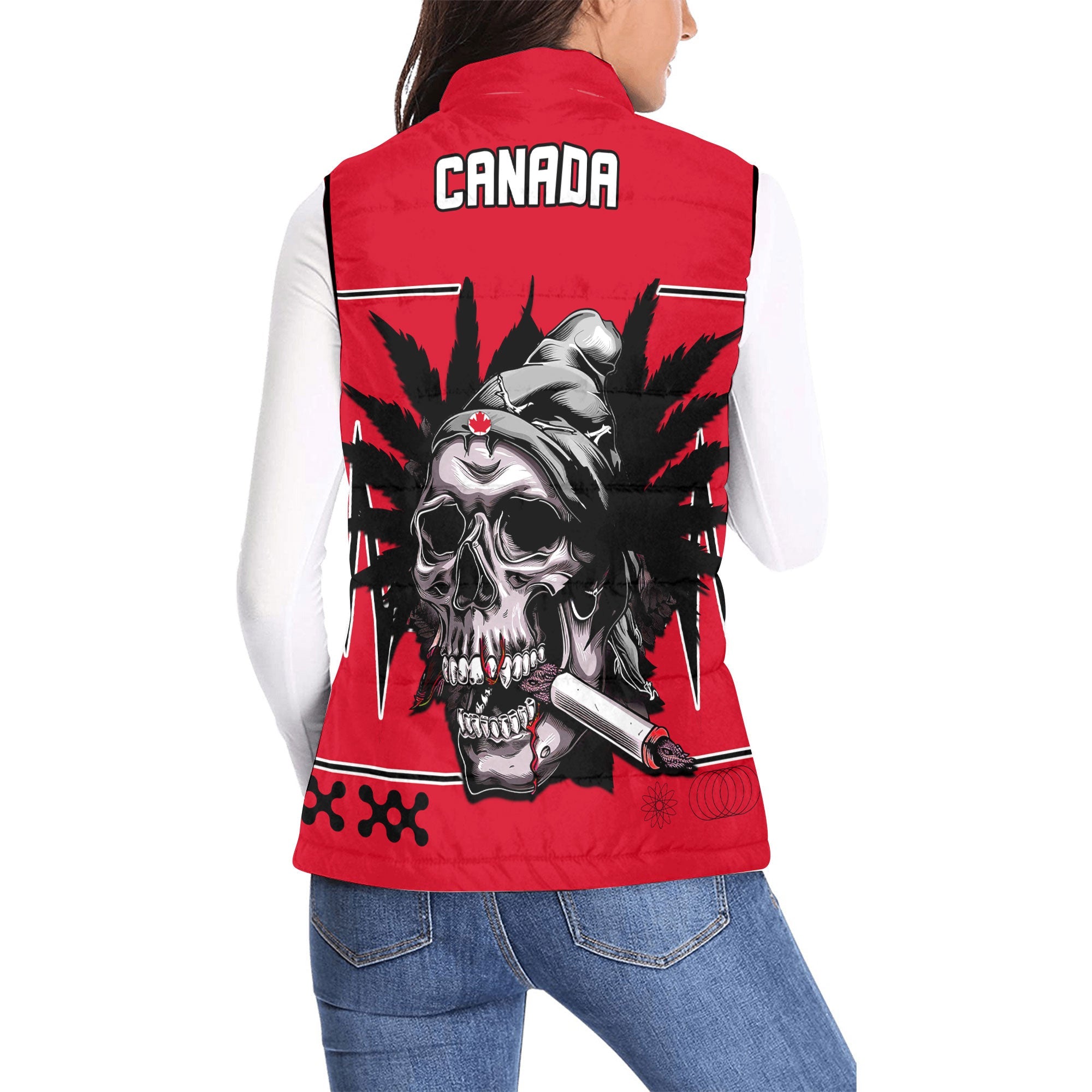 Canada Women Padded Jacket Vest Flag & Coat Of Arms Marijuanas Style