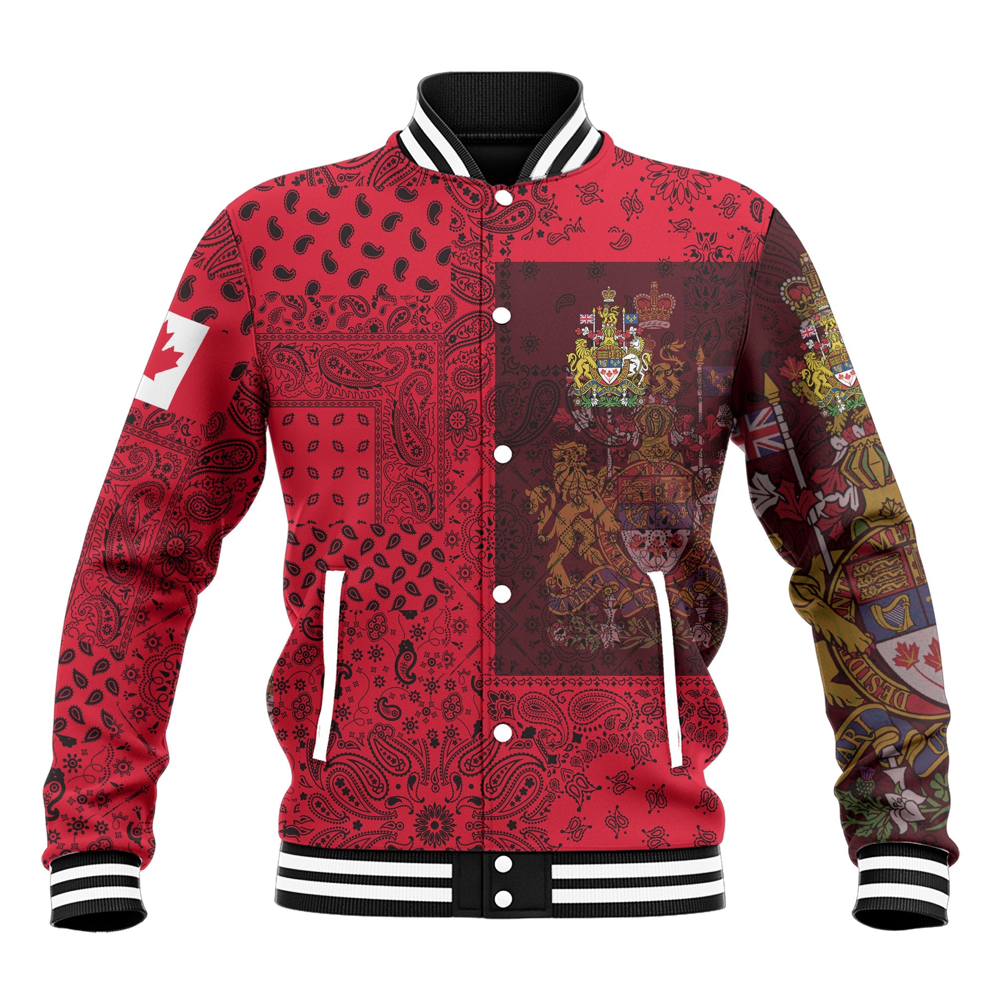 Canada Baseball Jacket Paisley Flag And Skull Style 2