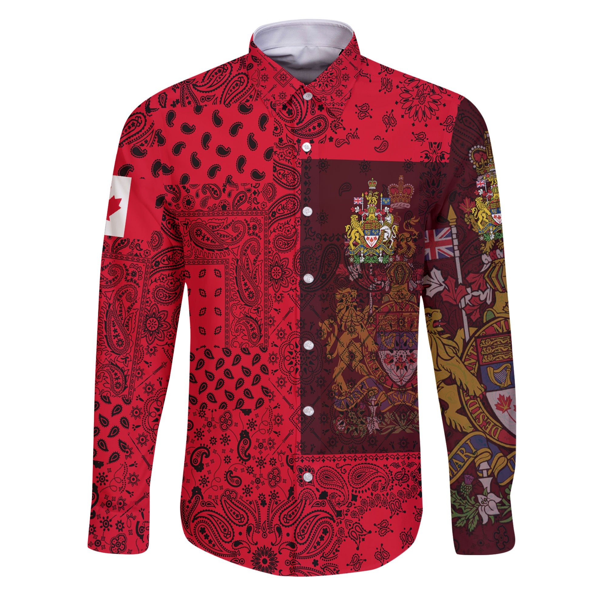 Canada Long Sleeve Button Shirt Paisley Flag And Skull Style 1