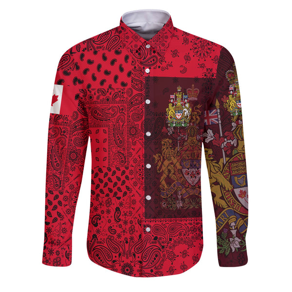 Canada Long Sleeve Button Shirt Paisley Flag And Skull Style 1