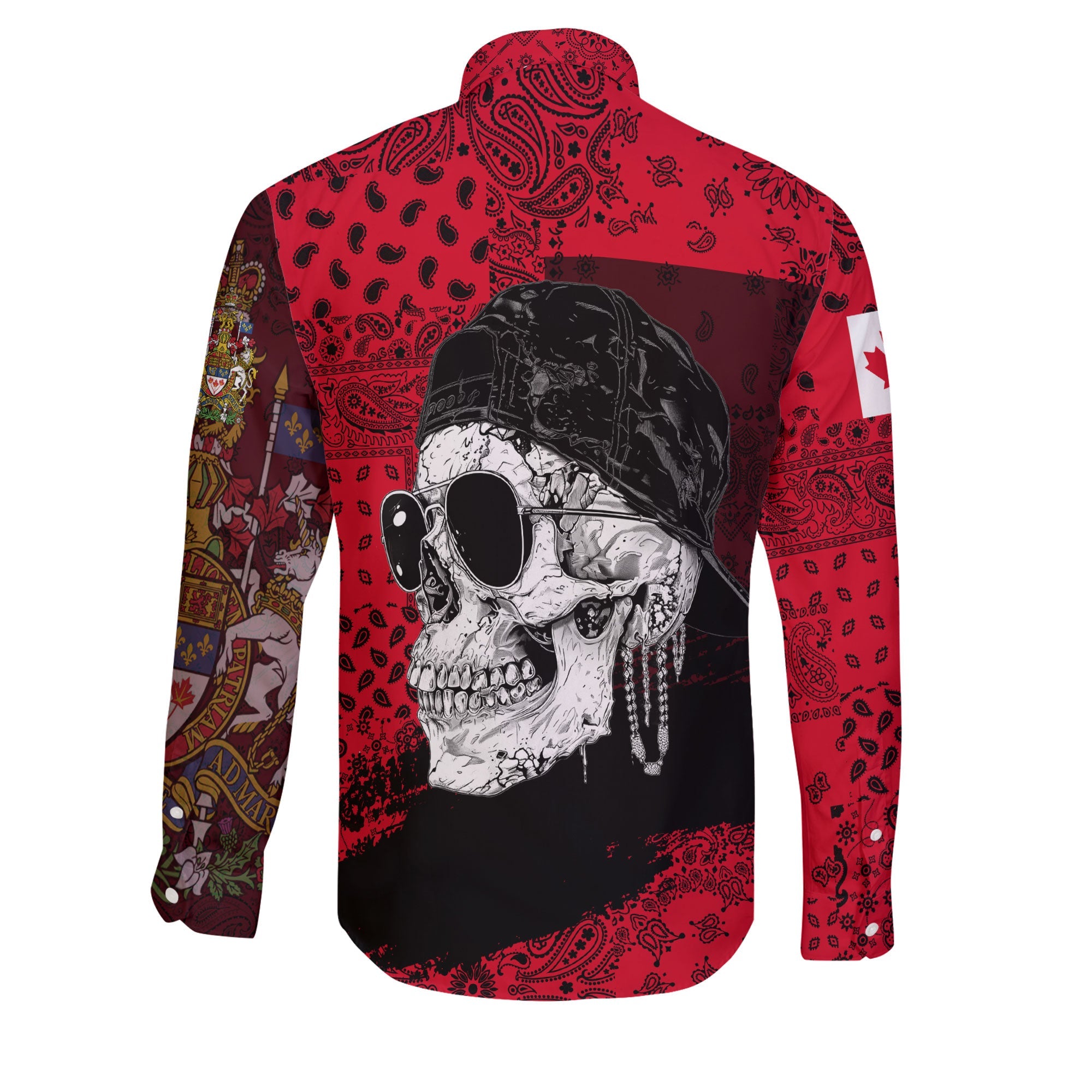 Canada Long Sleeve Button Shirt Paisley Flag And Skull Style 2