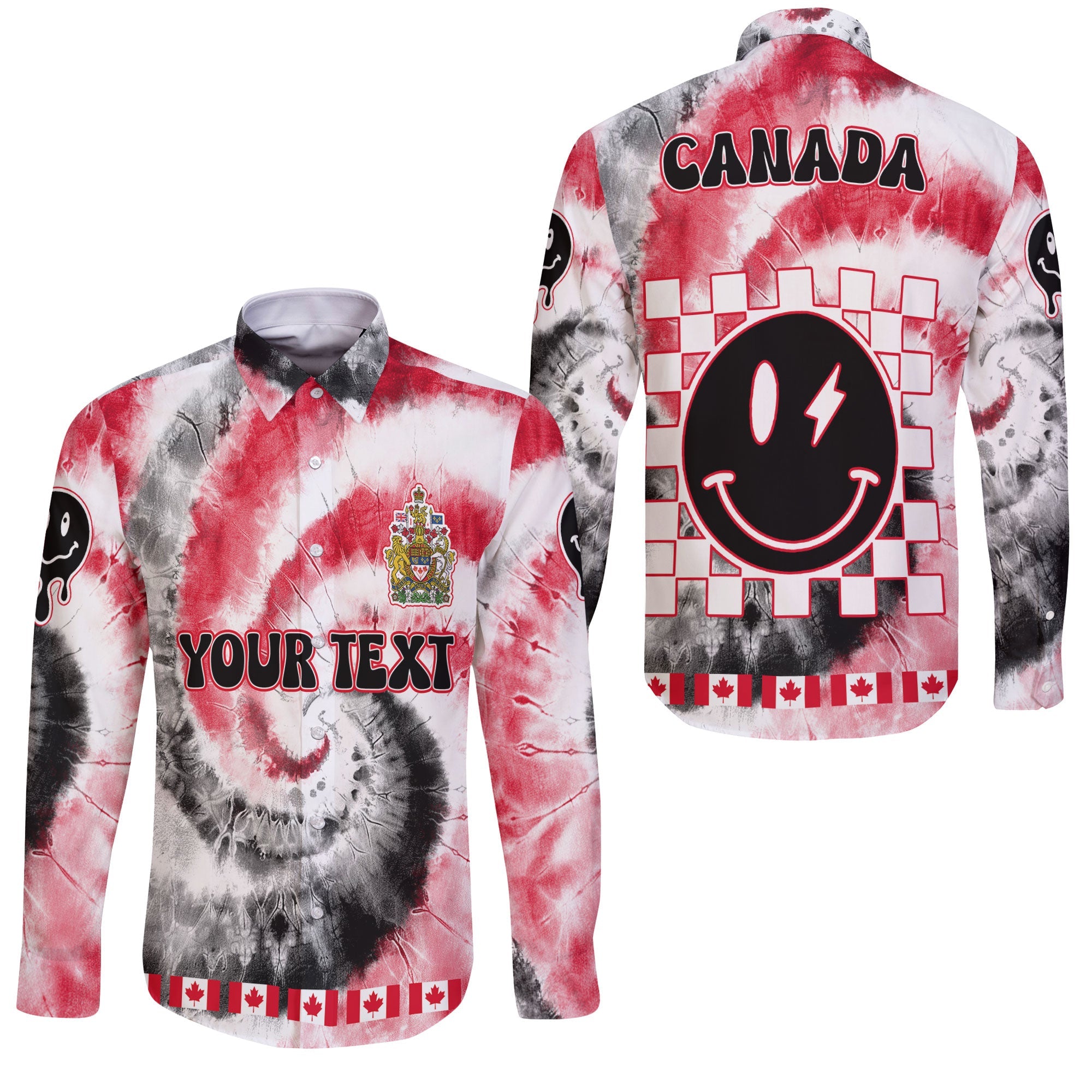 Canada Long Sleeve Button Shirt Custom Tie Dye Style 3