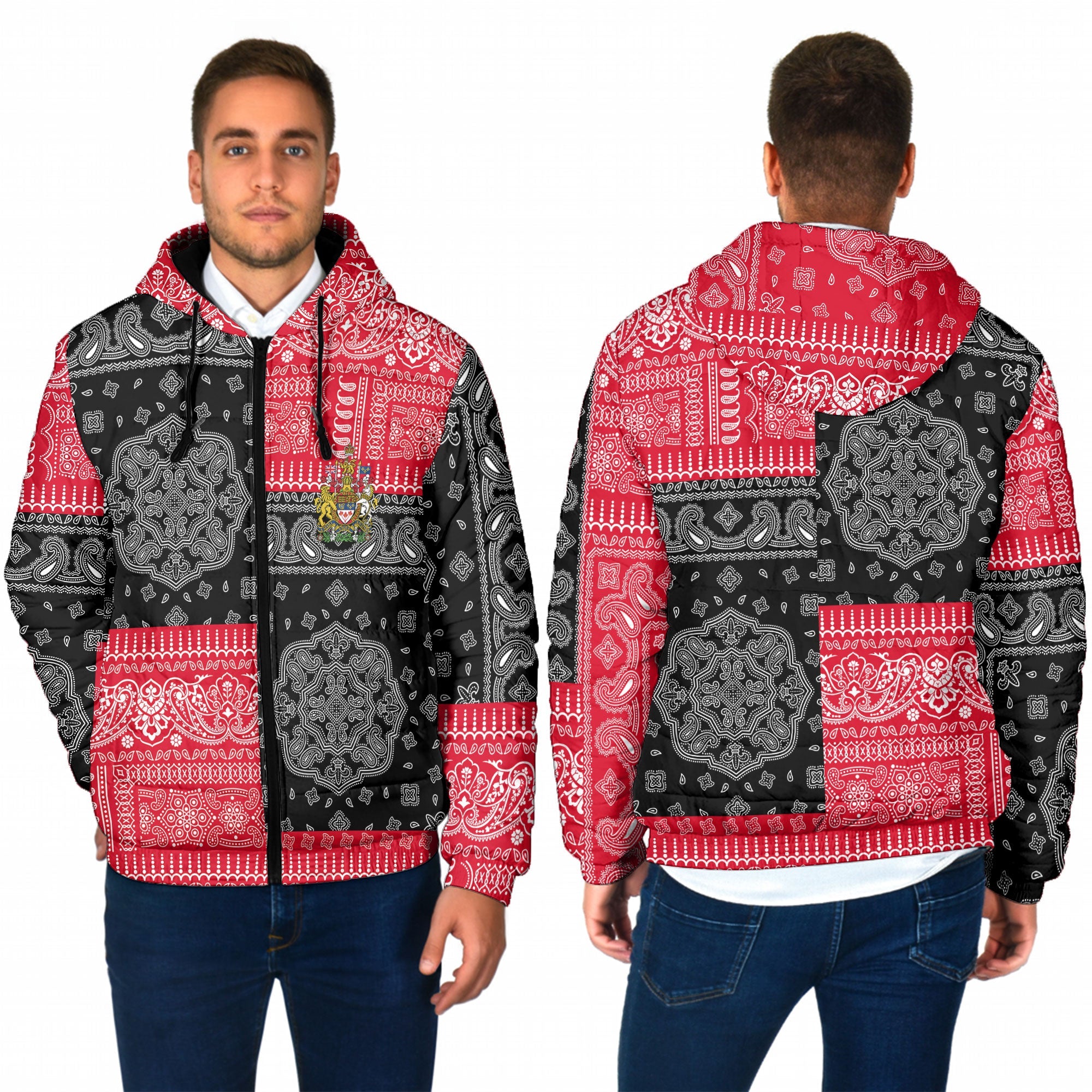 Canada Men Hooded Padded Jacket Flag And Paisley Basic Style 1