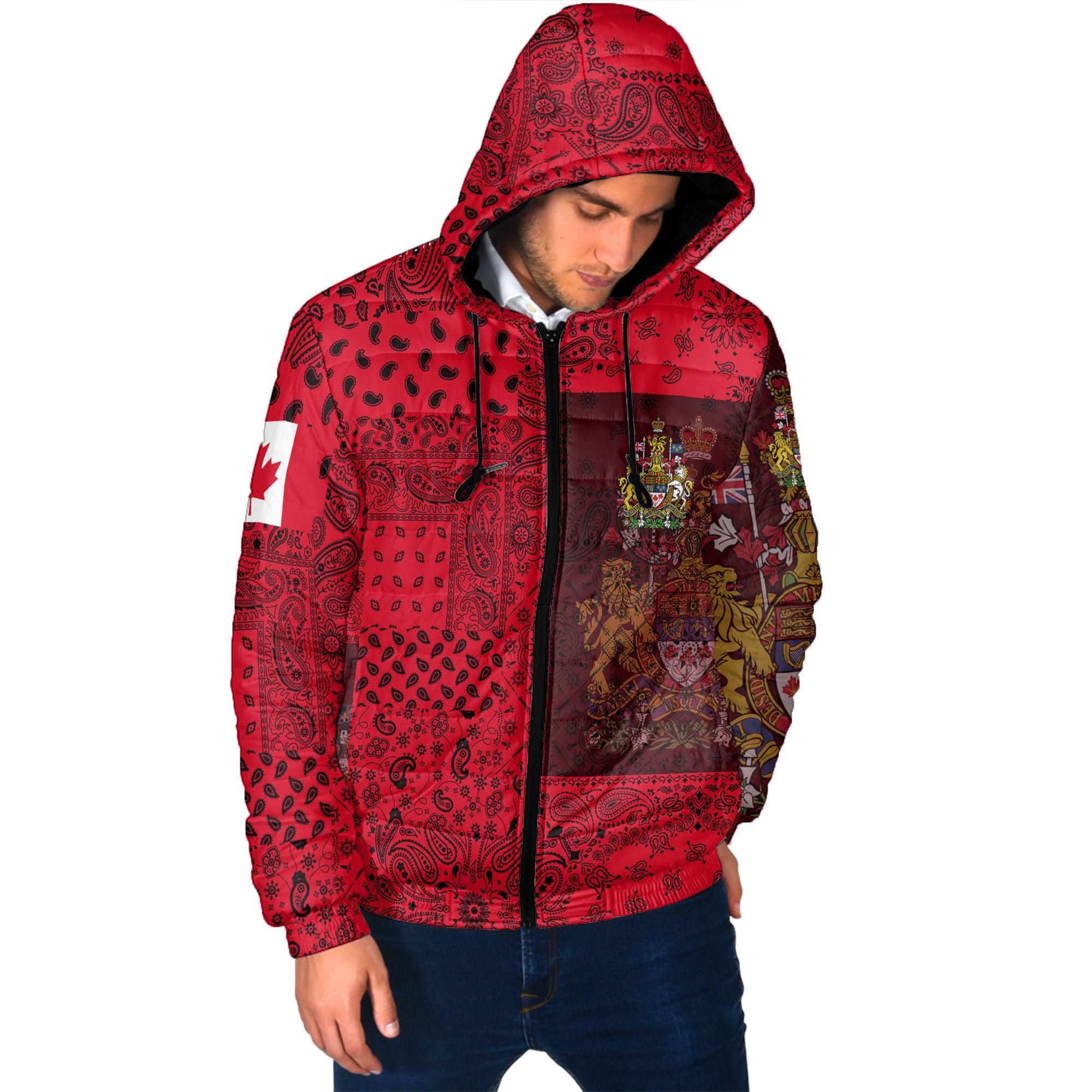 Canada Men Hooded Padded Jacket Paisley Flag And Skull Style 2