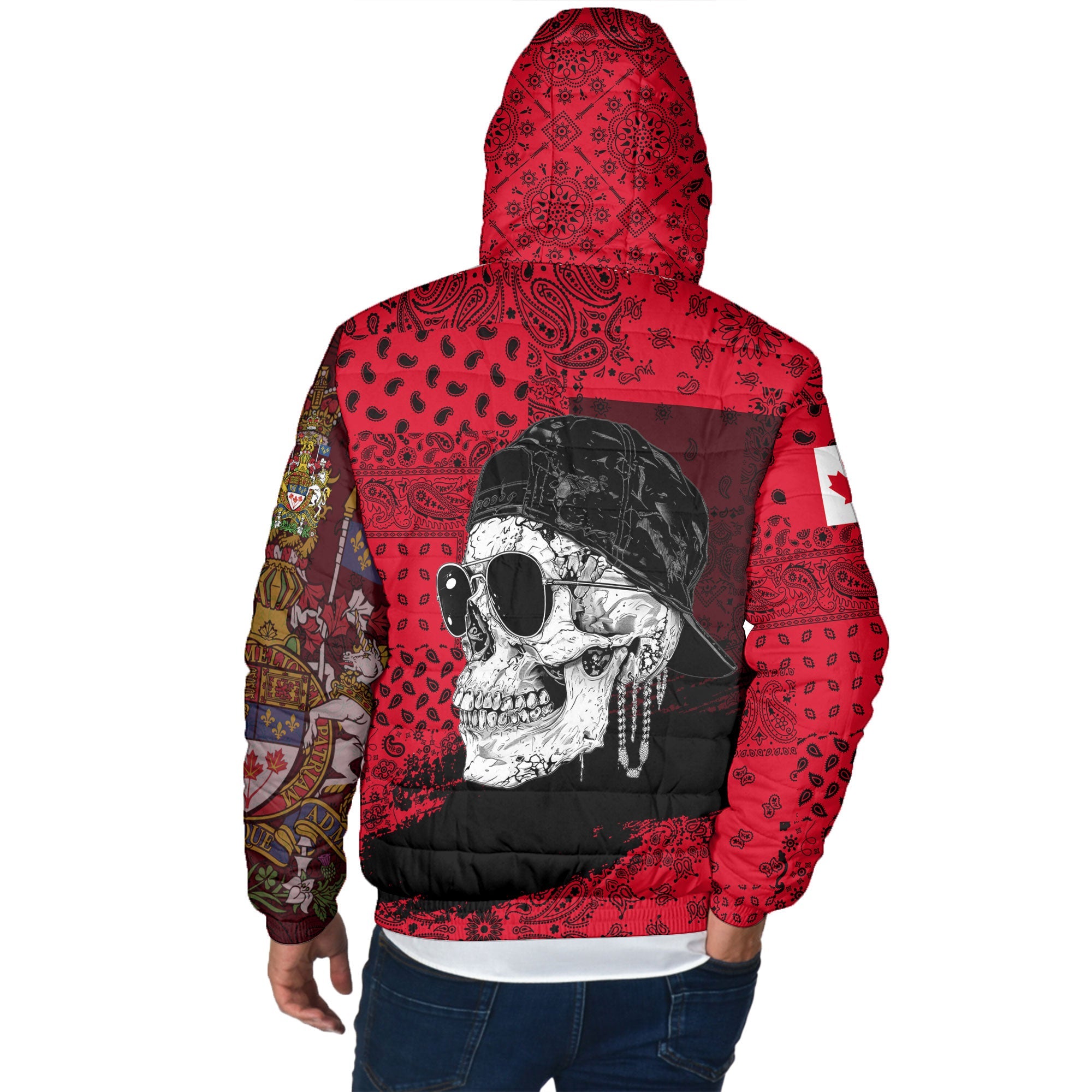 Canada Men Hooded Padded Jacket Paisley Flag And Skull Style 3