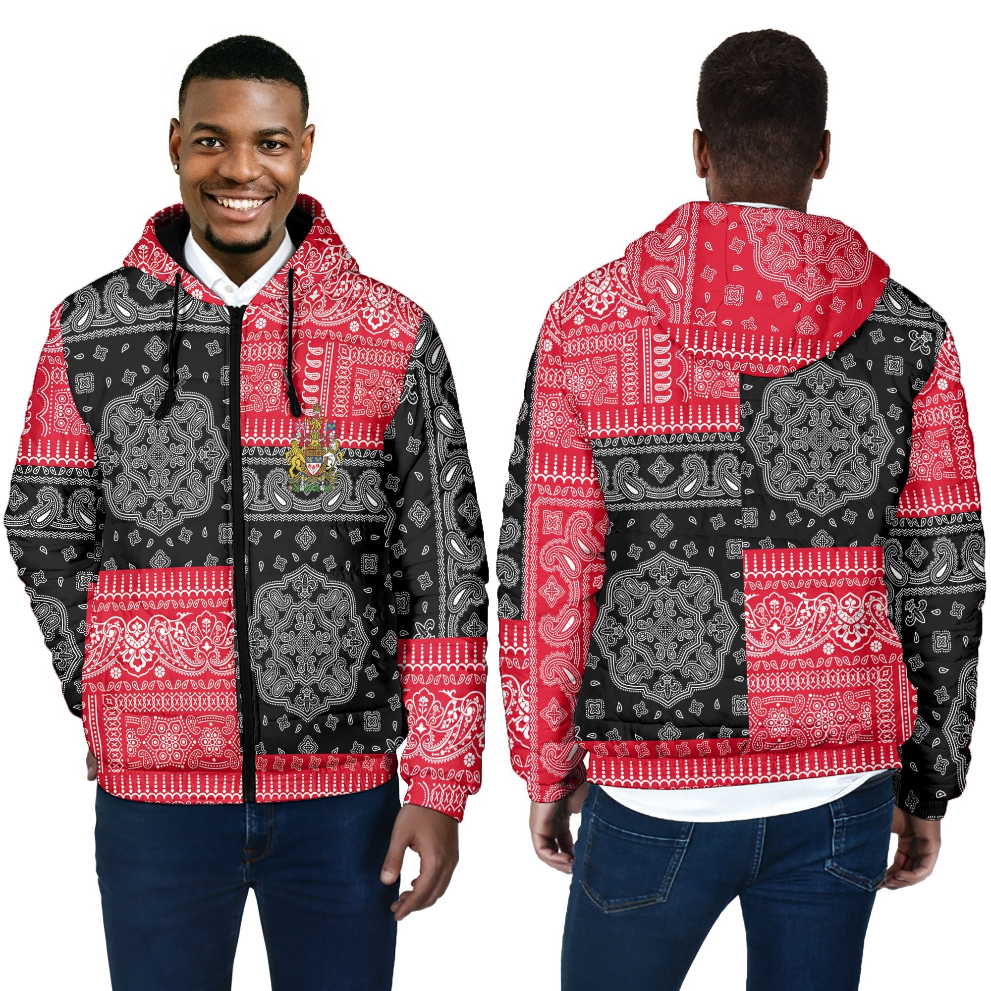 Canada Men Hooded Padded Jacket Flag And Paisley Basic Style 4