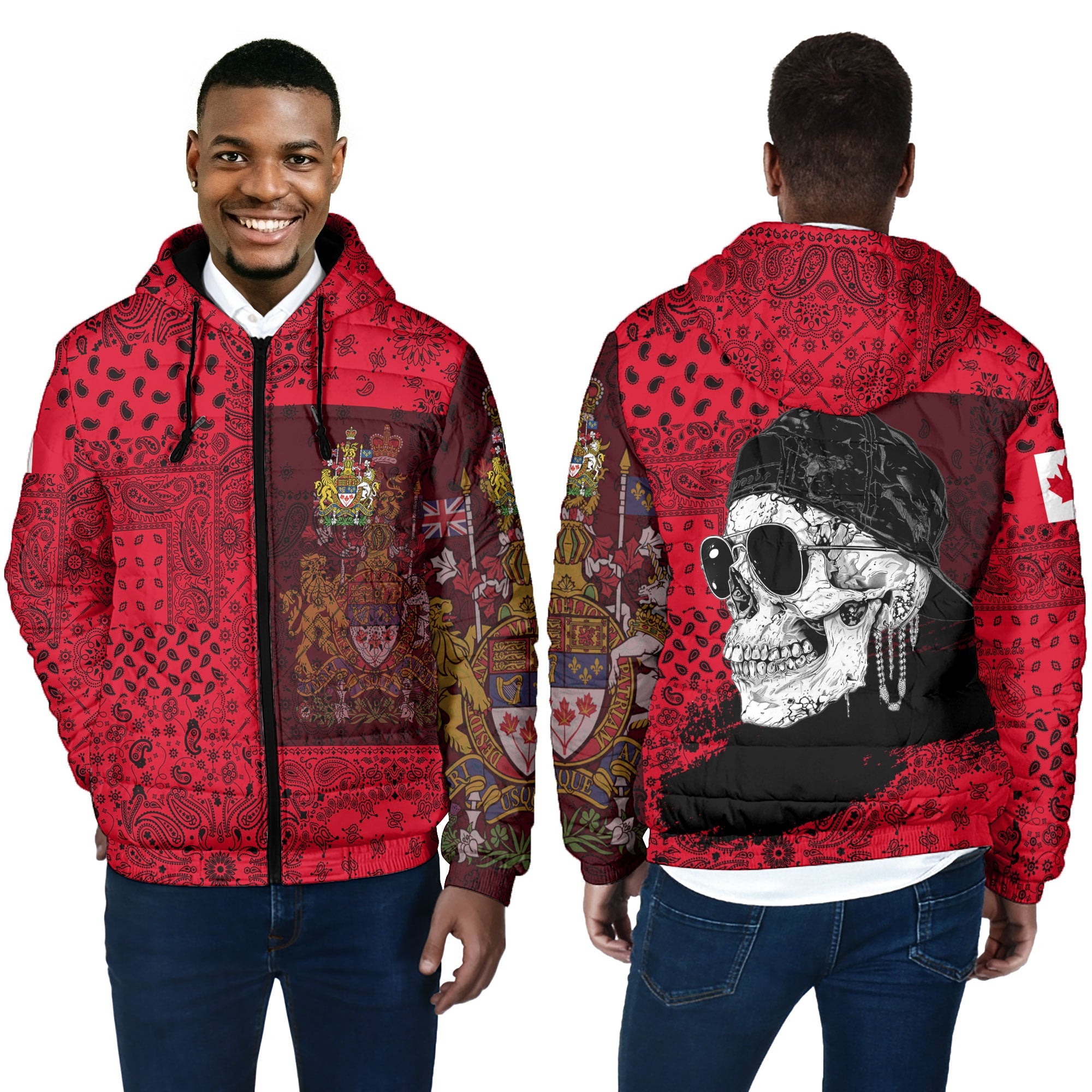 Canada Men Hooded Padded Jacket Paisley Flag And Skull Style 4