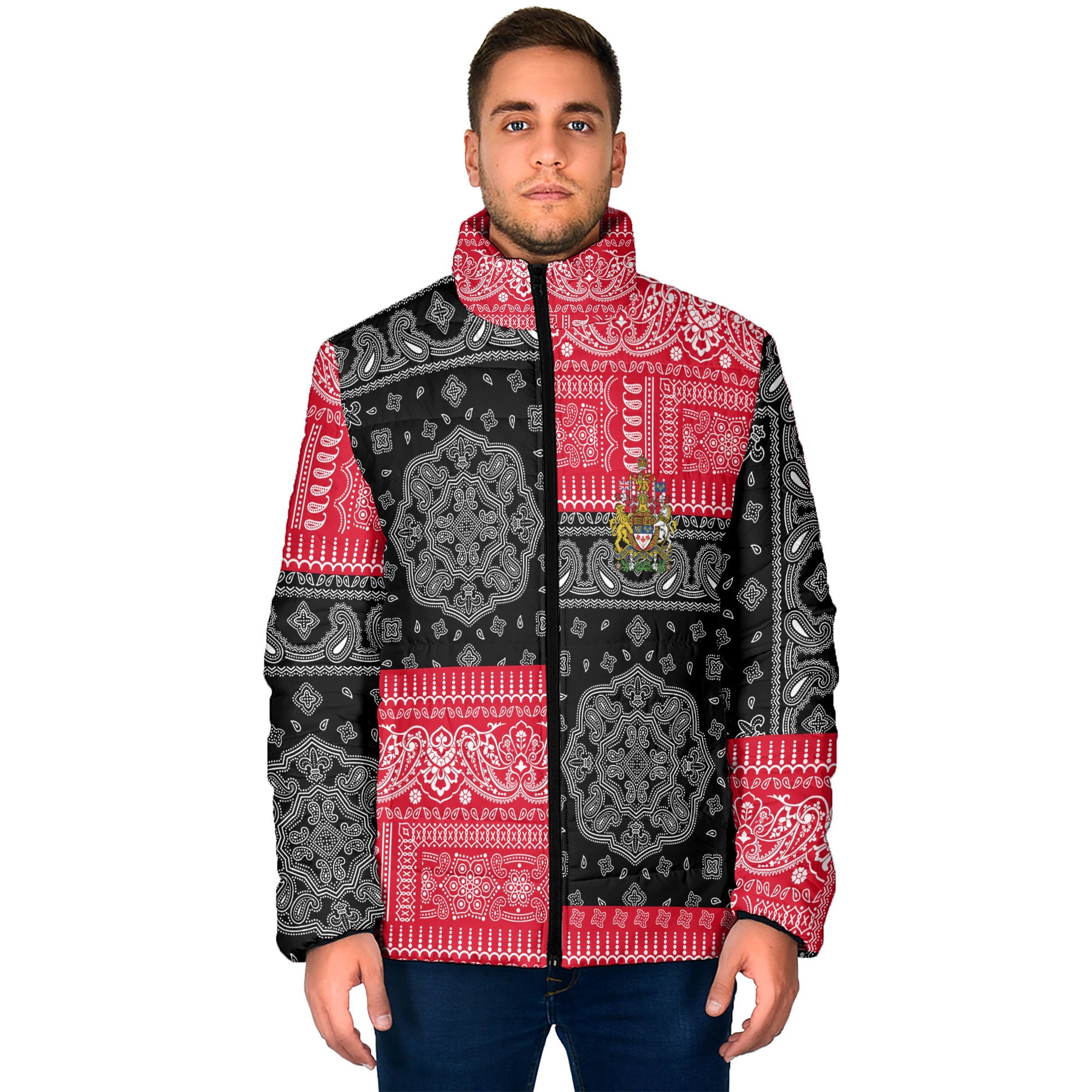 Canada Men Padded Jacket Flag And Paisley Basic Style 1