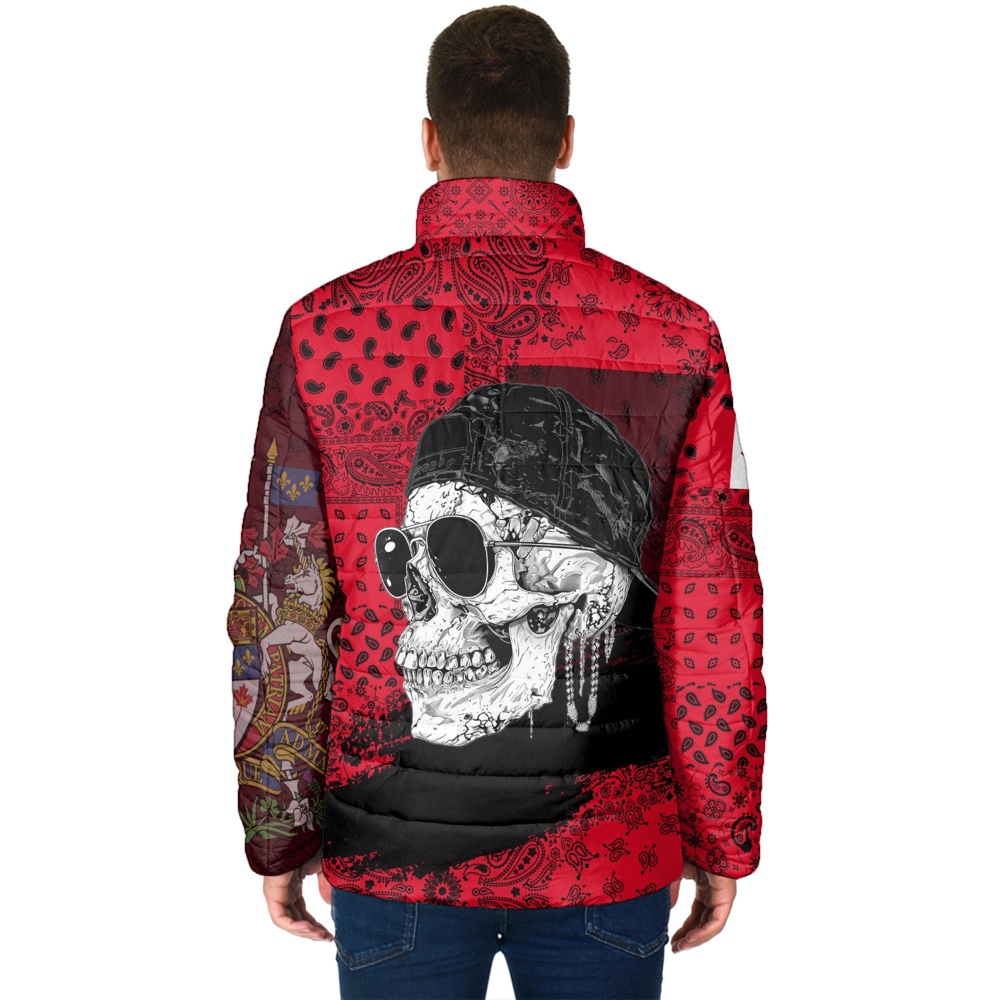 Canada Men Padded Jacket Paisley Flag And Skull Style 2