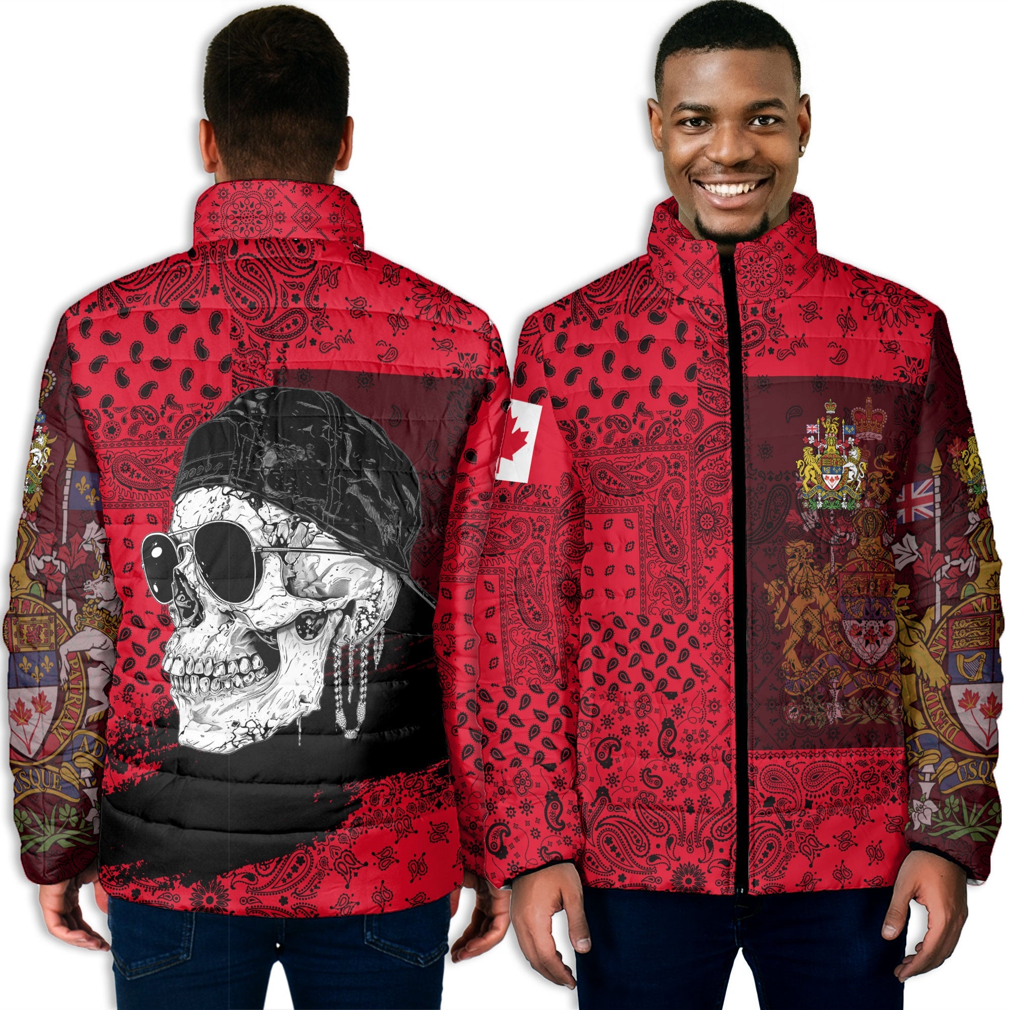 Canada Men Padded Jacket Paisley Flag And Skull Style 3