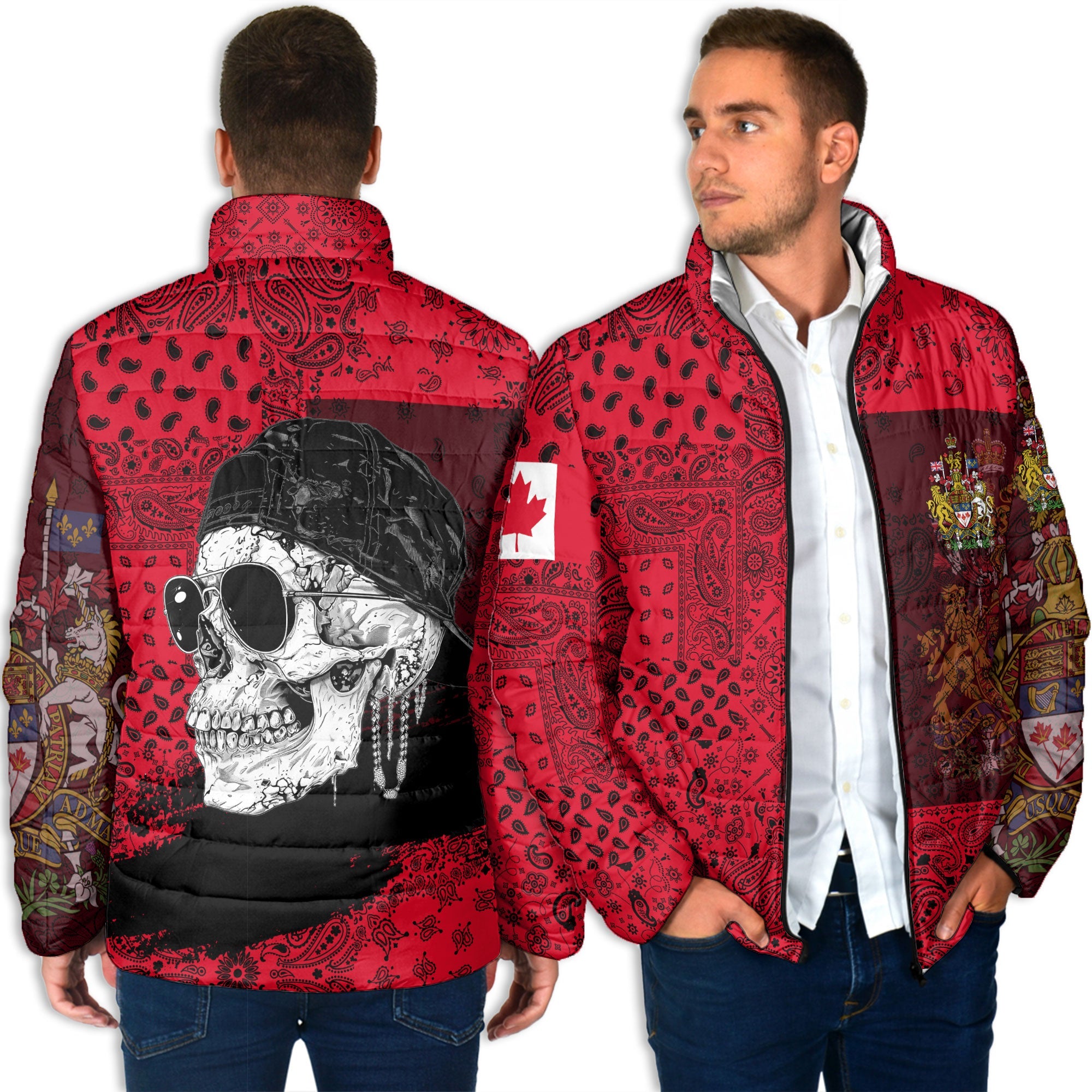 Canada Men Padded Jacket Paisley Flag And Skull Style 4