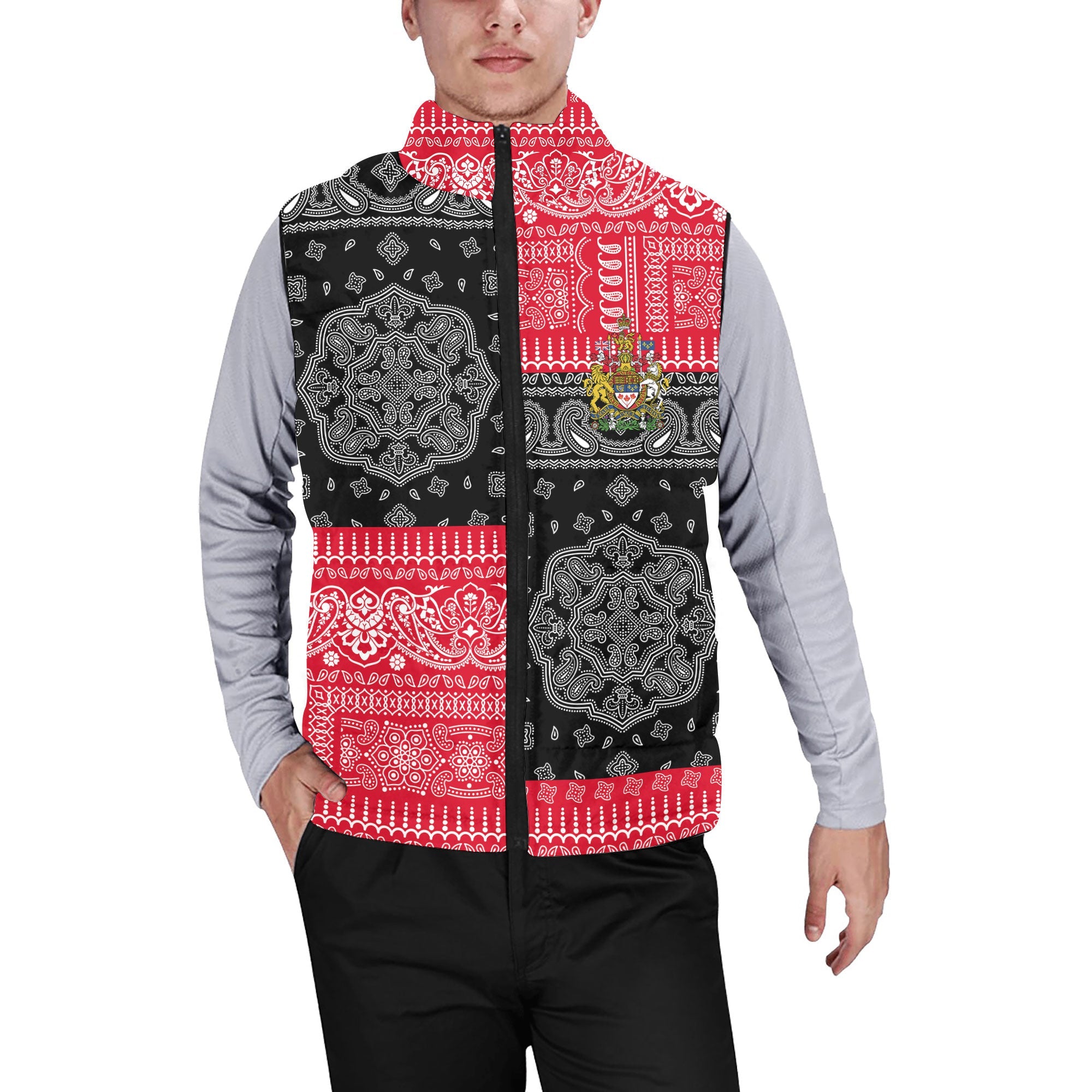 Canada Men Padded Jacket Vest Flag And Paisley Basic Style 1