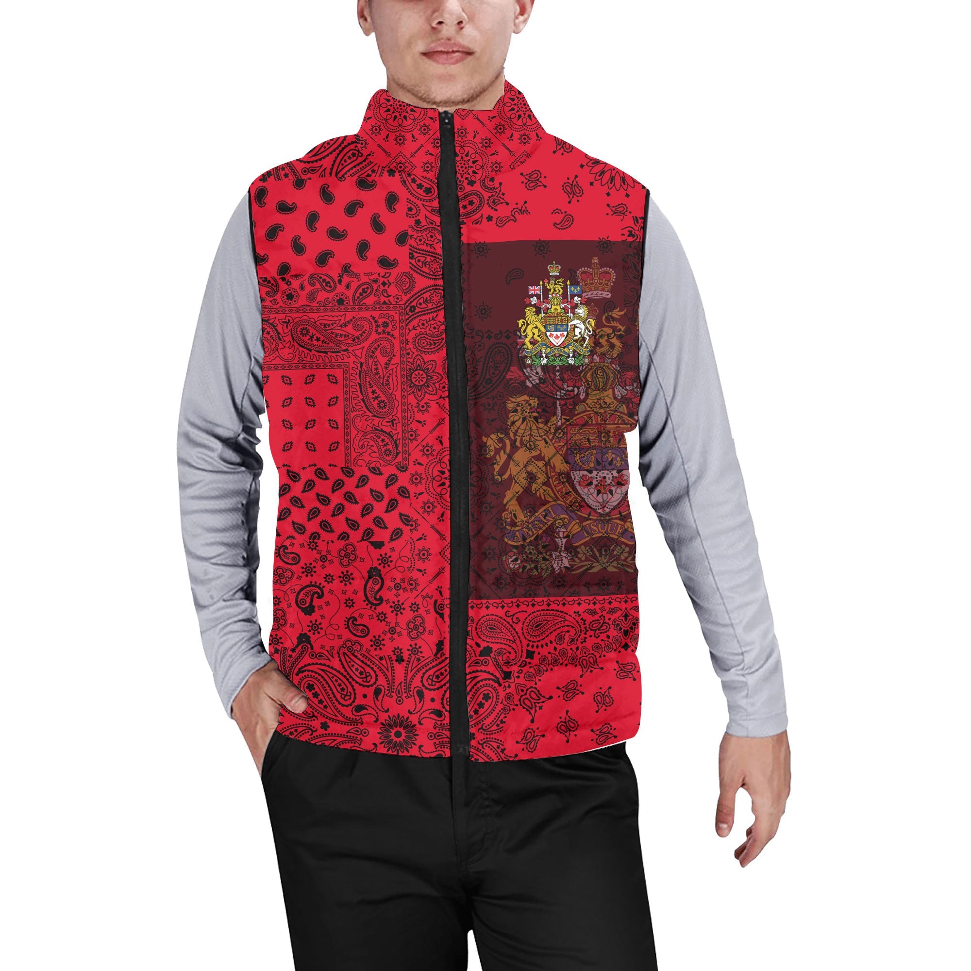 Canada Men Padded Jacket Vest Paisley Flag And Skull Style 1