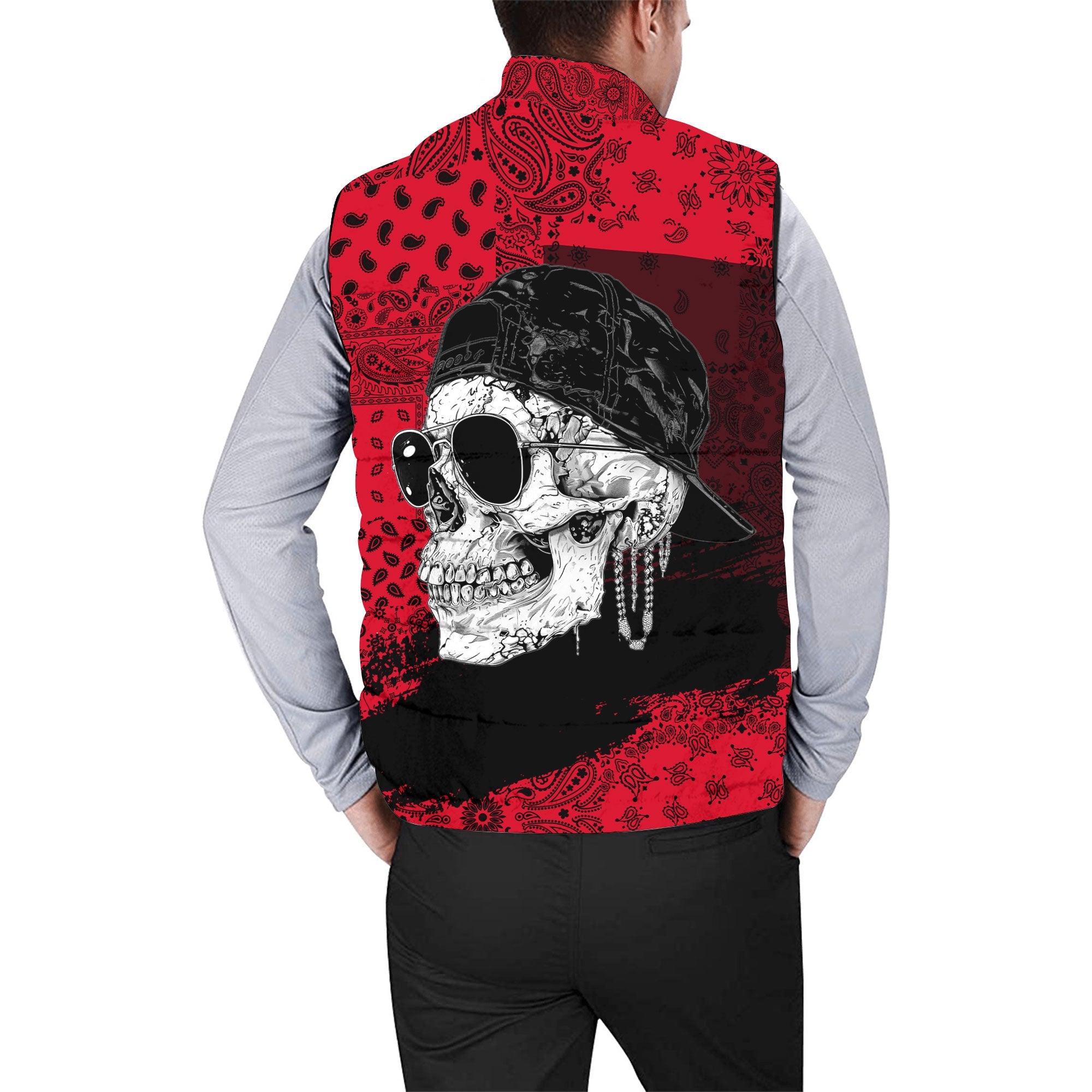 Canada Men Padded Jacket Vest Paisley Flag And Skull Style 2