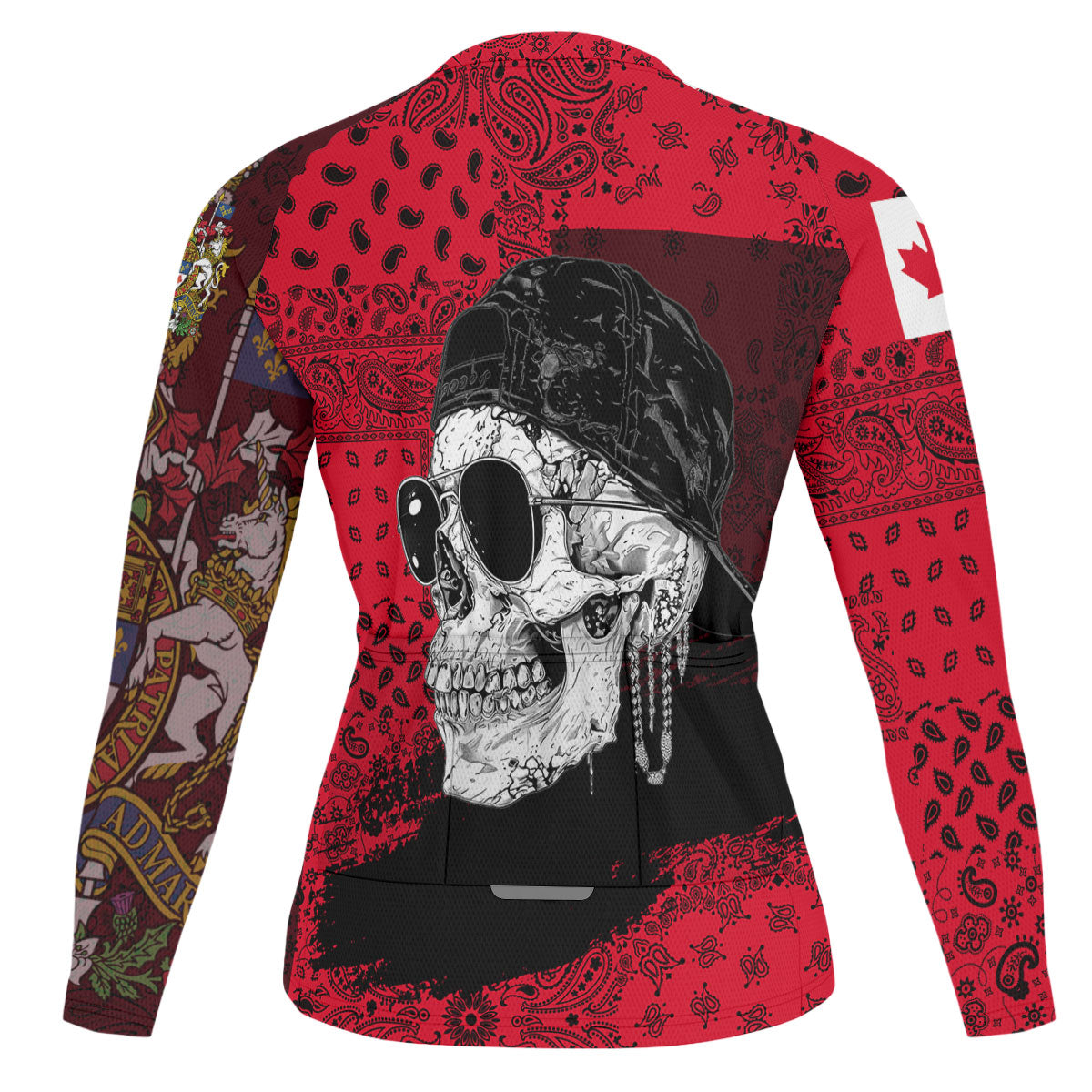 Canada Raglan Men Cycling Jersey Long Sleeve Paisley Flag And Skull Style 3