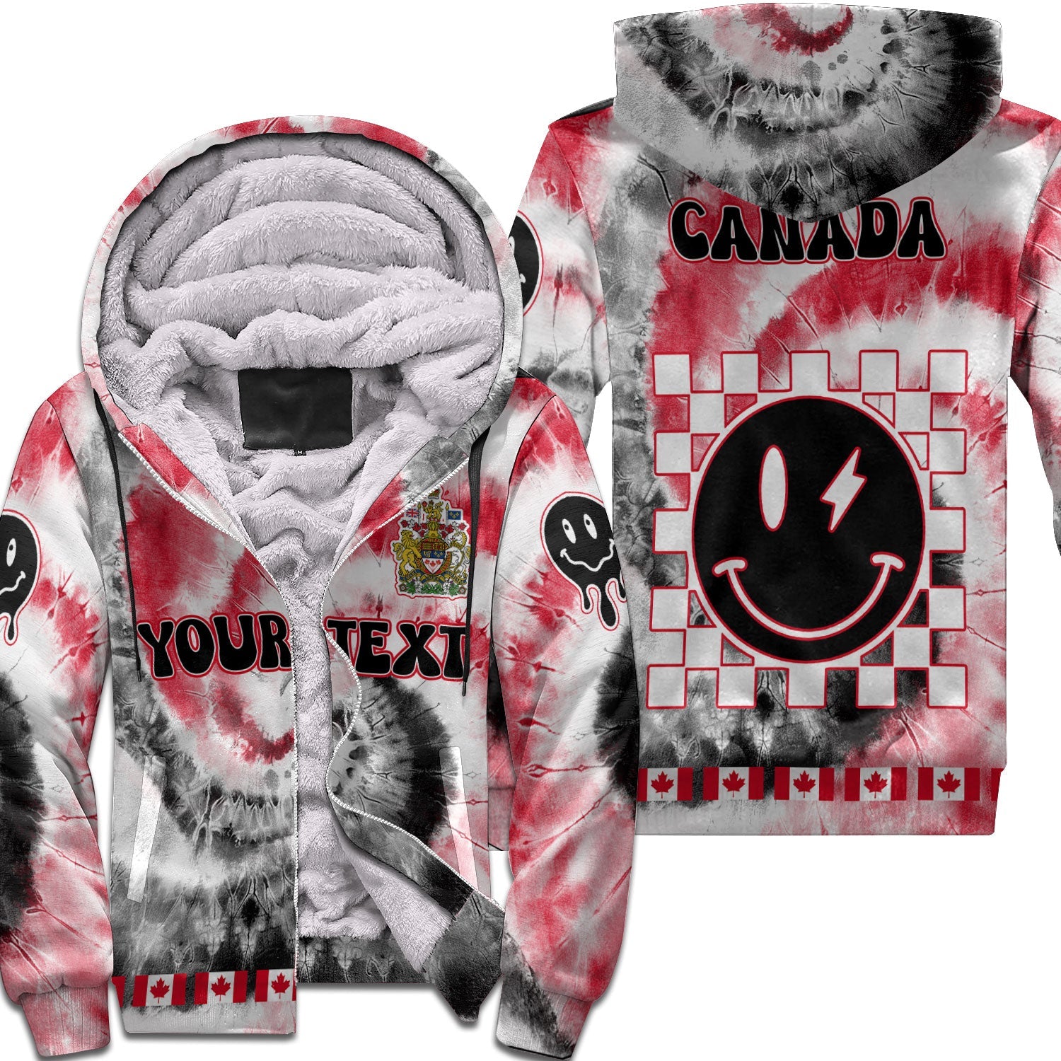 Canada Sherpa Hoodie Custom Tie Dye Style 1