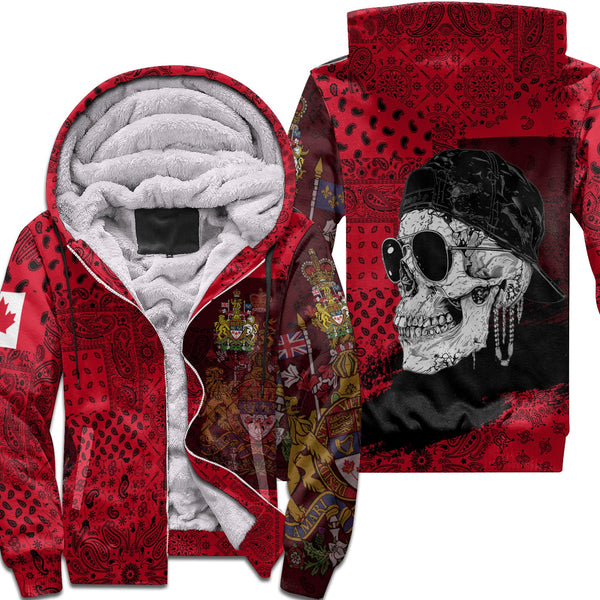 Canada Sherpa Hoodie Paisley Flag And Skull Style 1