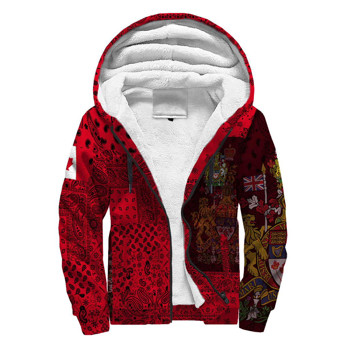 Canada Sherpa Hoodie Paisley Flag And Skull Style 3