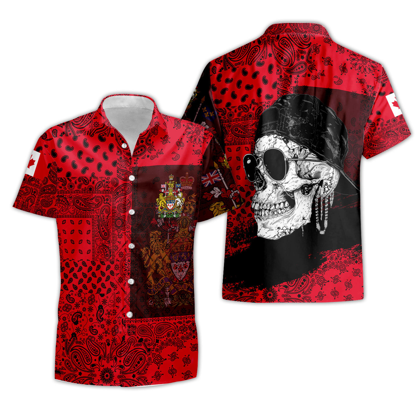 Canada Short Sleeve Shirt Paisley Flag And Skull Style 3