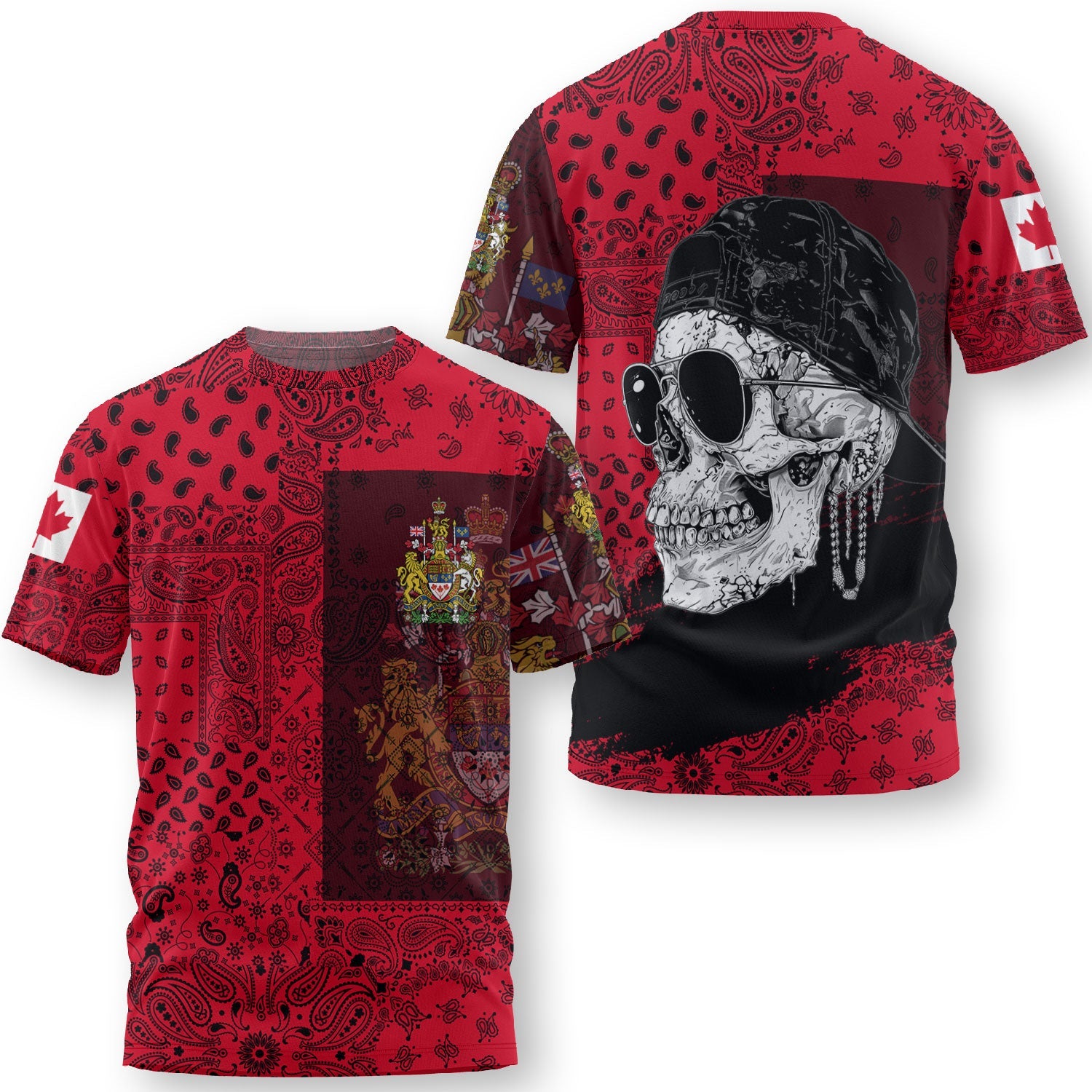 Canada T Shirt Paisley Flag And Skull Style 3