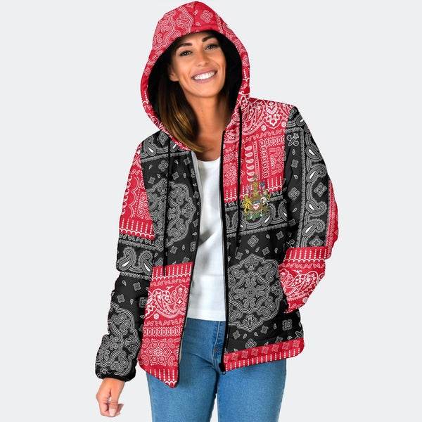 Canada Women Hooded Padded Jacket Flag And Paisley Basic Style 1