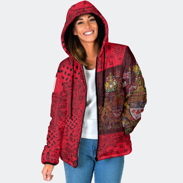 Canada Women Hooded Padded Jacket Paisley Flag And Skull Style 1