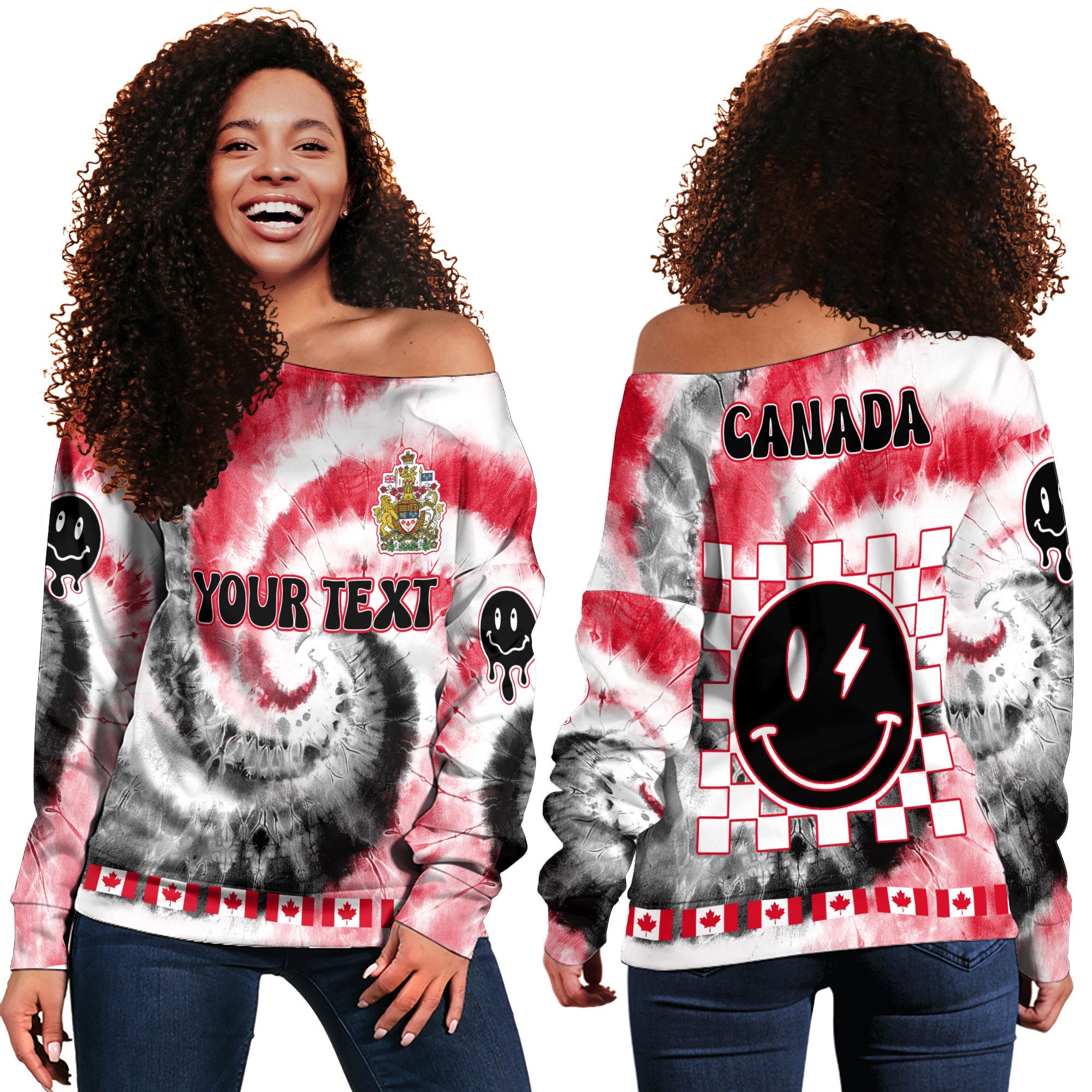 Canada Women Off Shoulder Sweatshirt Custom Tie Dye Style 2