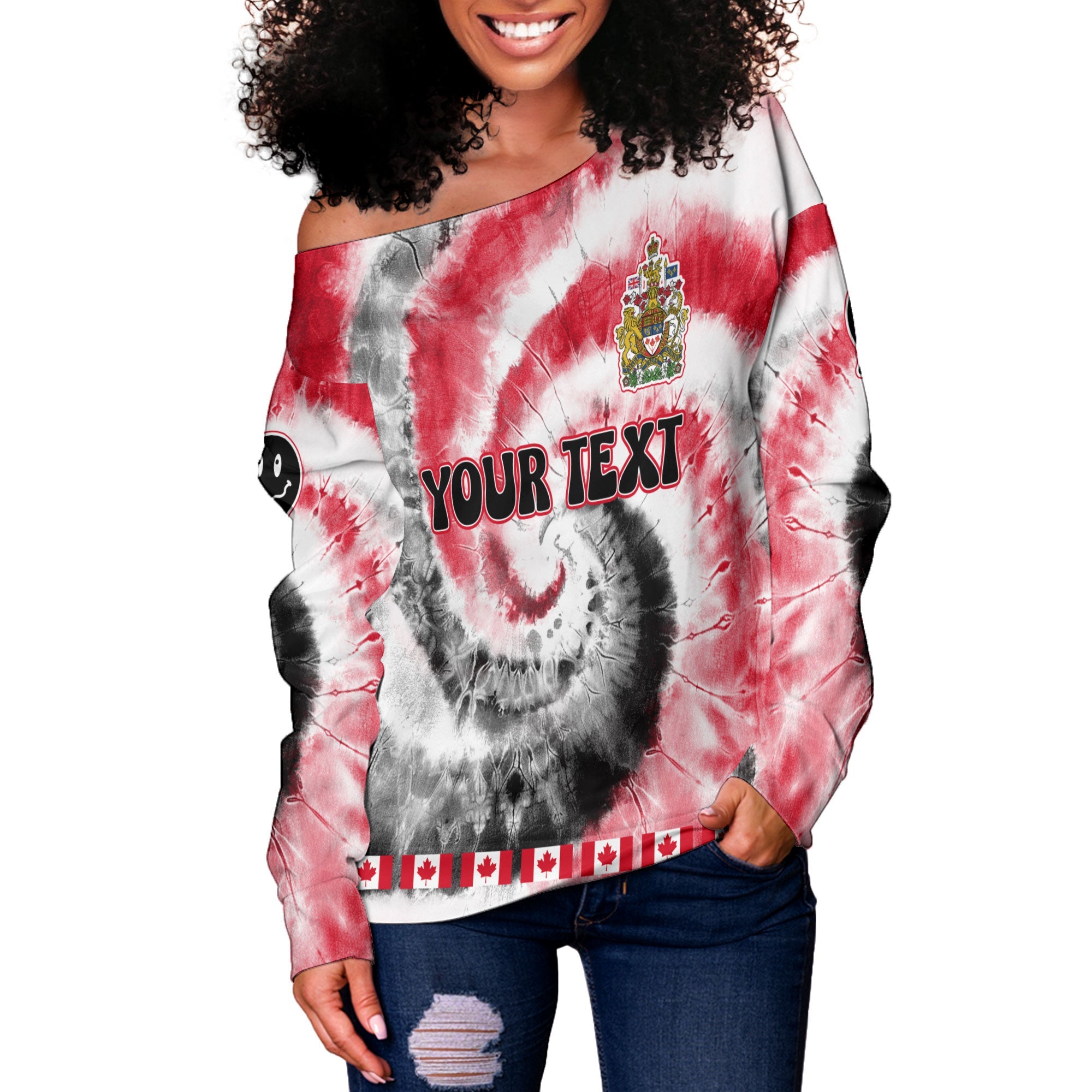 Canada Women Off Shoulder Sweatshirt Custom Tie Dye Style 3