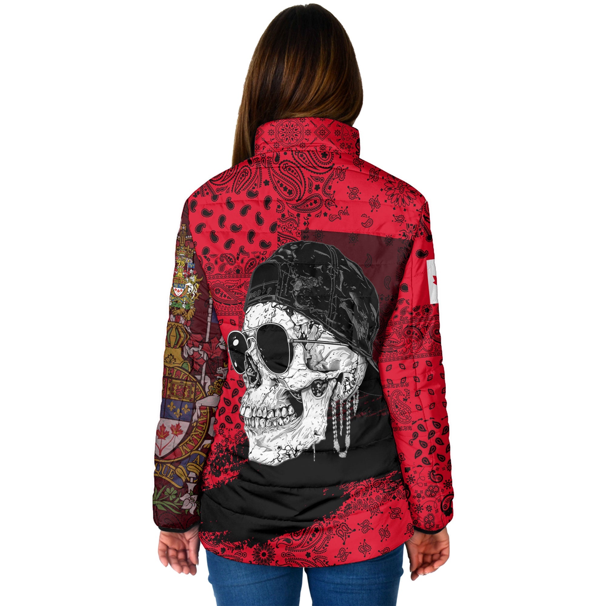 Canada Women Padded Jacket Paisley Flag And Skull Style 2