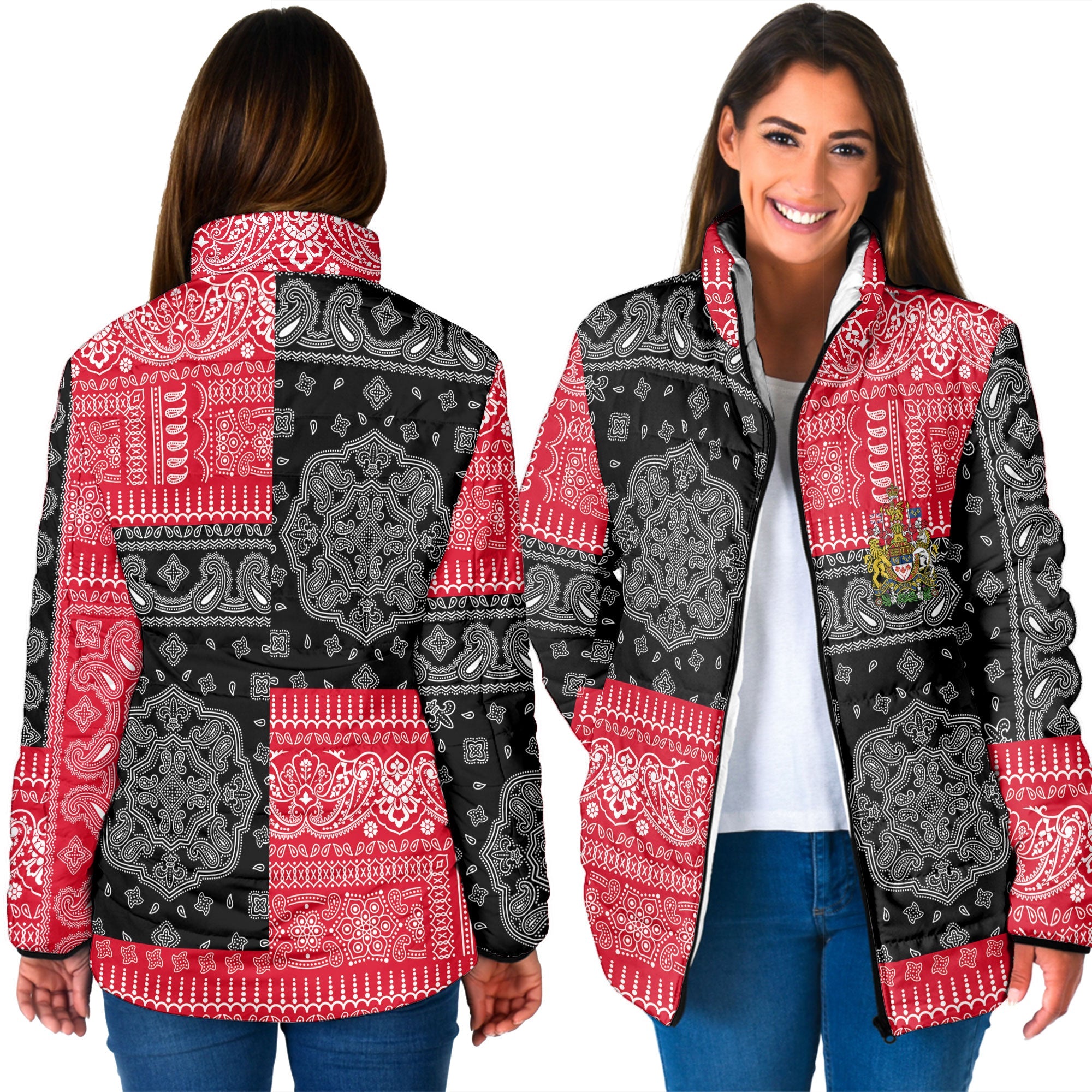 Canada Women Padded Jacket Flag And Paisley Basic Style 3