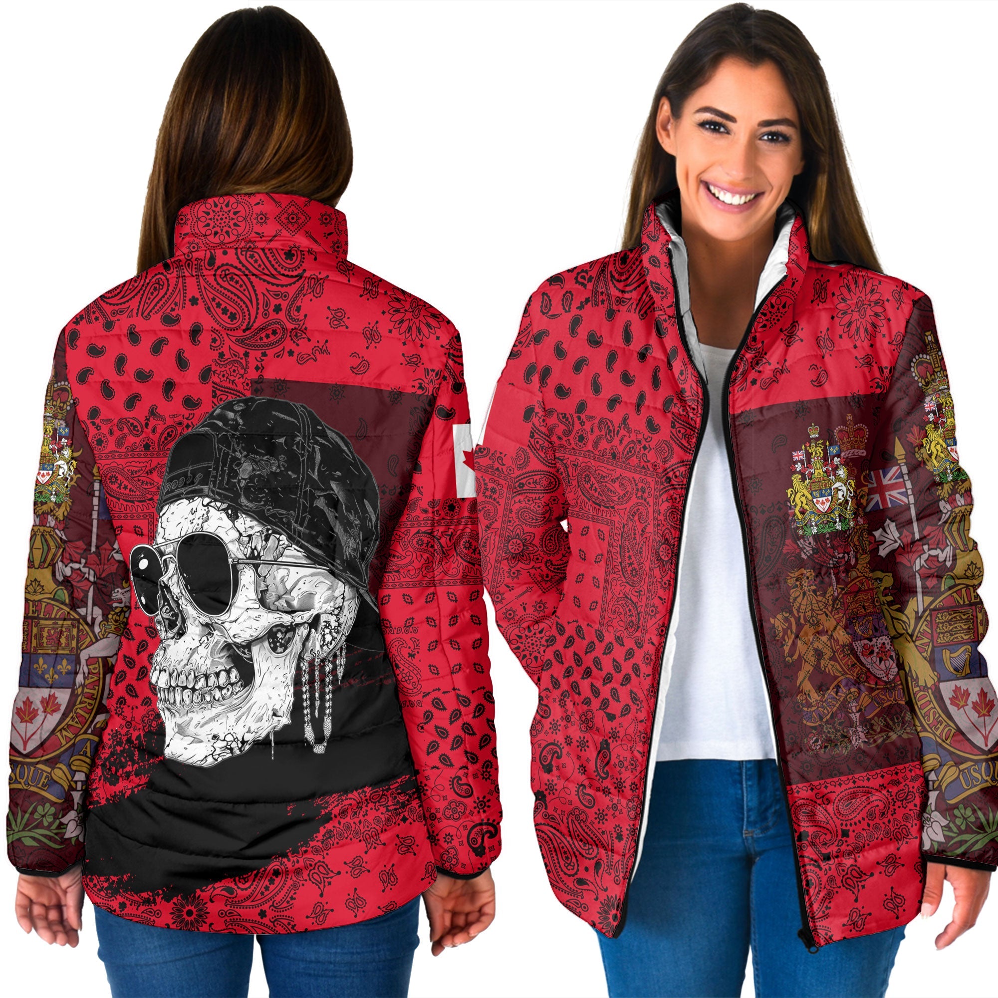 Canada Women Padded Jacket Paisley Flag And Skull Style 3