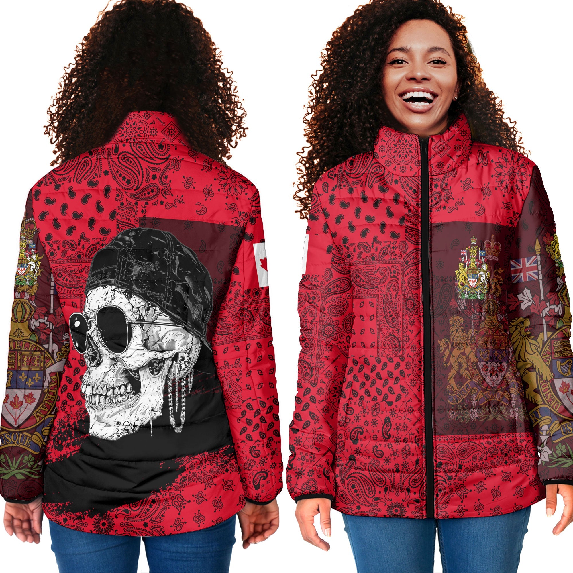 Canada Women Padded Jacket Paisley Flag And Skull Style 4