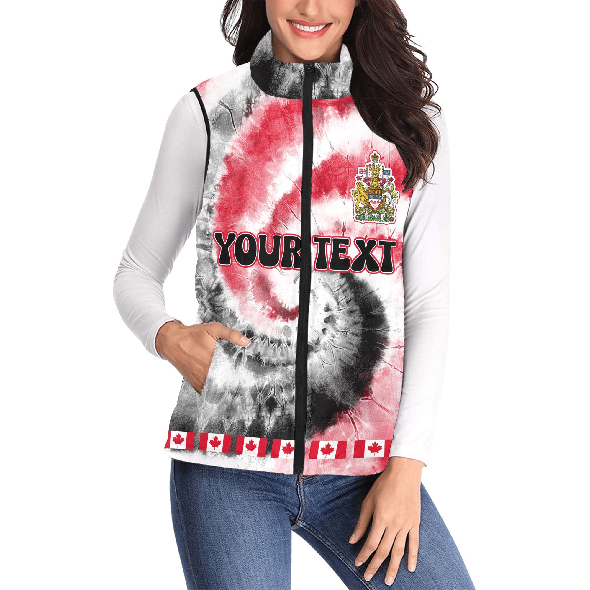 Canada Women Padded Jacket Vest Custom Tie Dye Style 1