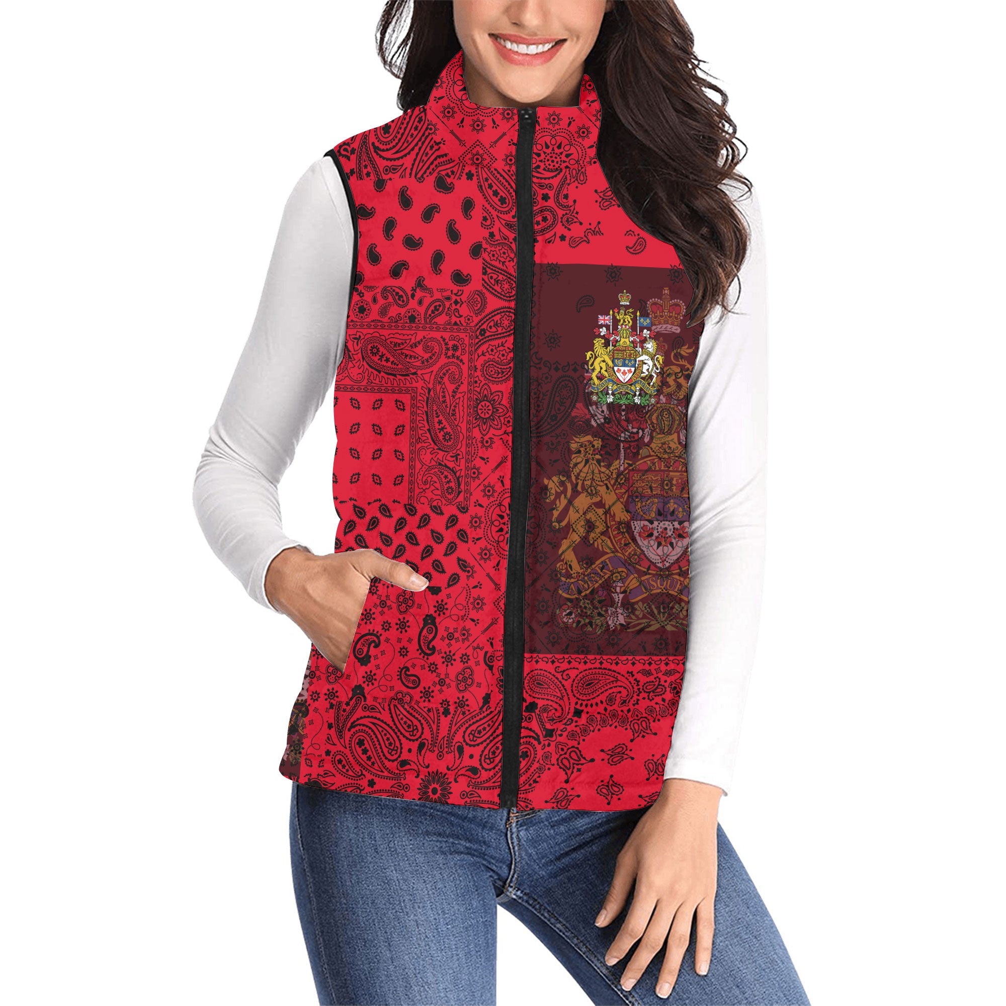 Canada Women Padded Jacket Vest Paisley Flag And Skull Style 1