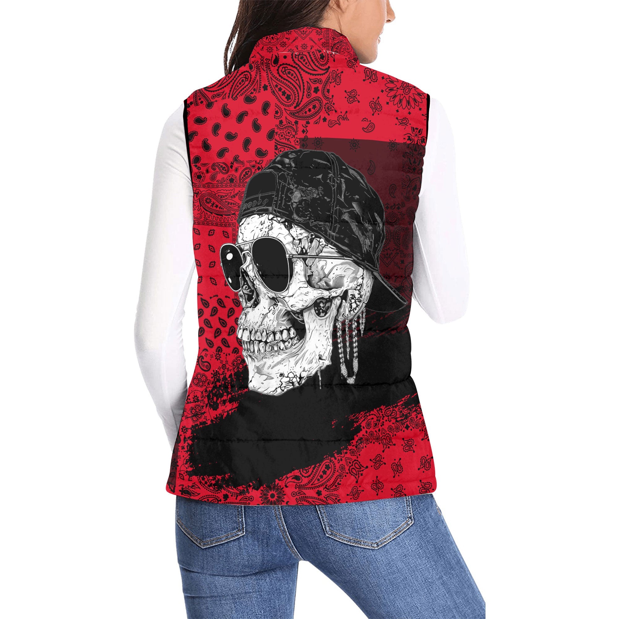 Canada Women Padded Jacket Vest Paisley Flag And Skull Style 2