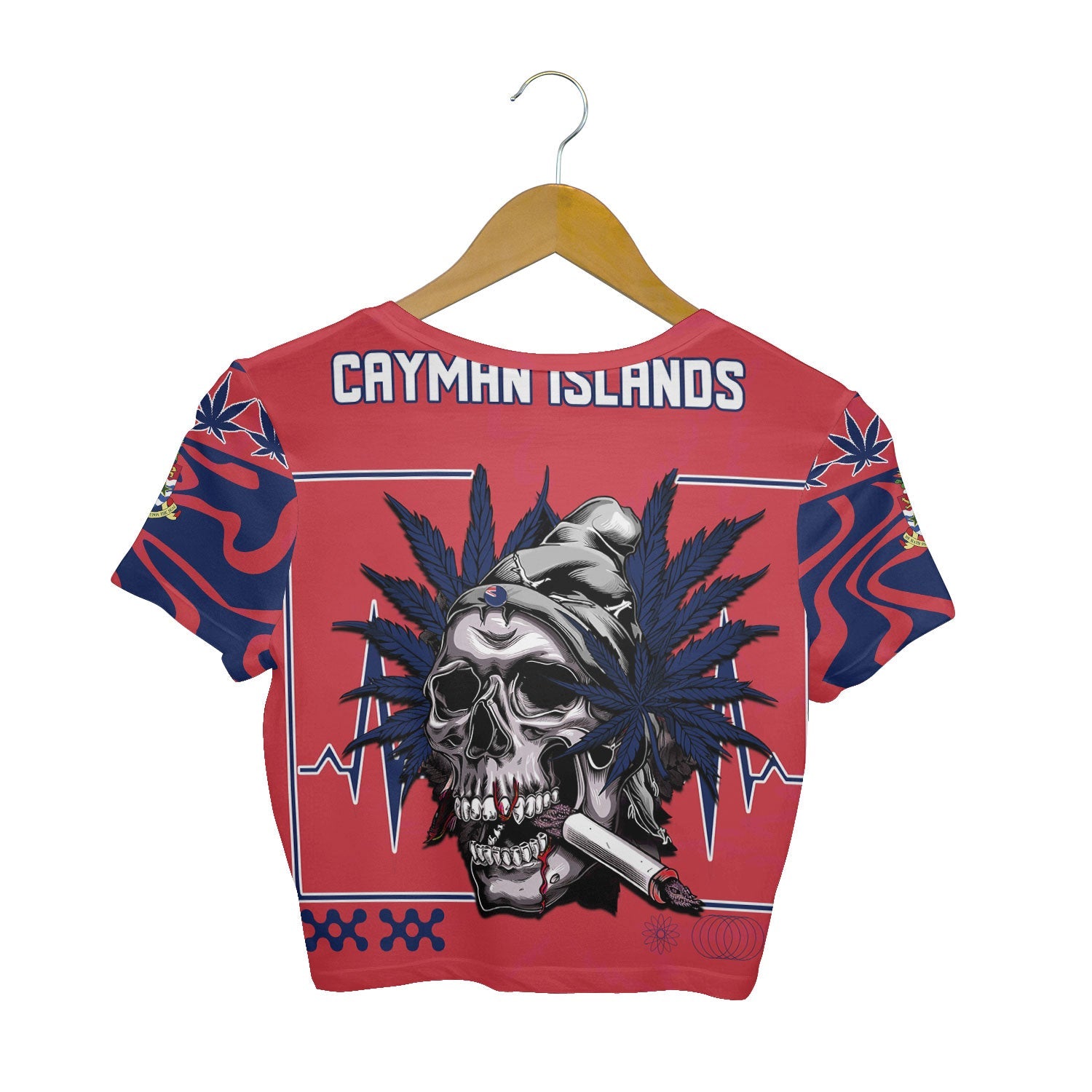 Cayman Islands Crop Top T Shirt Flag & Coat Of Arms Marijuanas Style