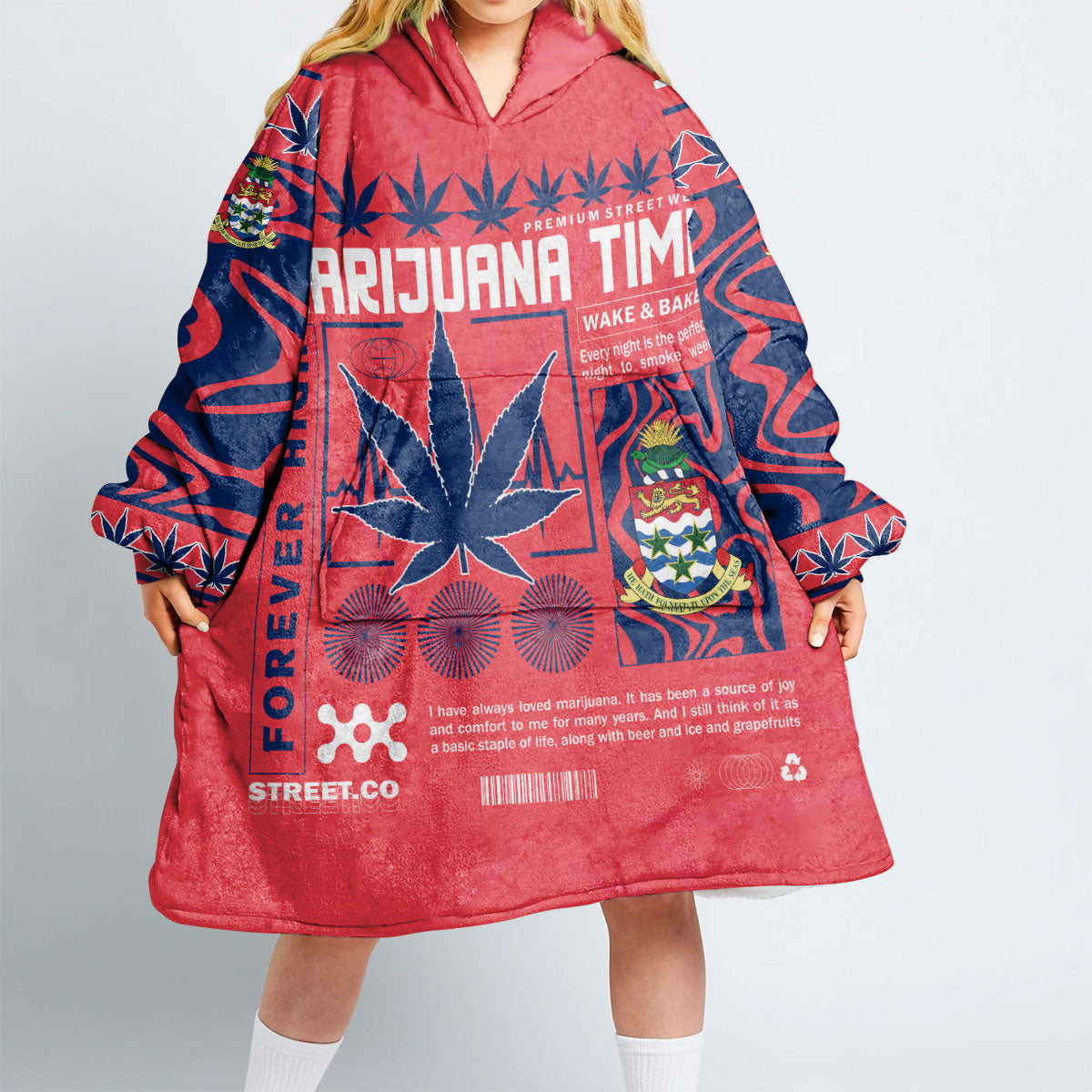 Cayman Islands Snug Hoodie Flag & Coat Of Arms Marijuanas Style