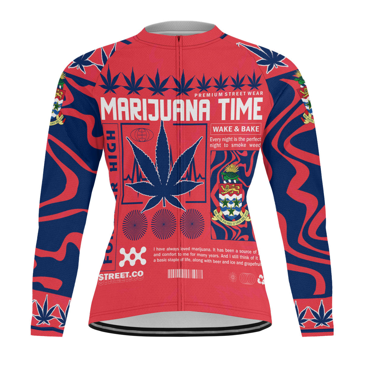 Cayman Islands Men's Cycling Jersey Long Sleeve Flag & Coat Of Arms Marijuanas Style